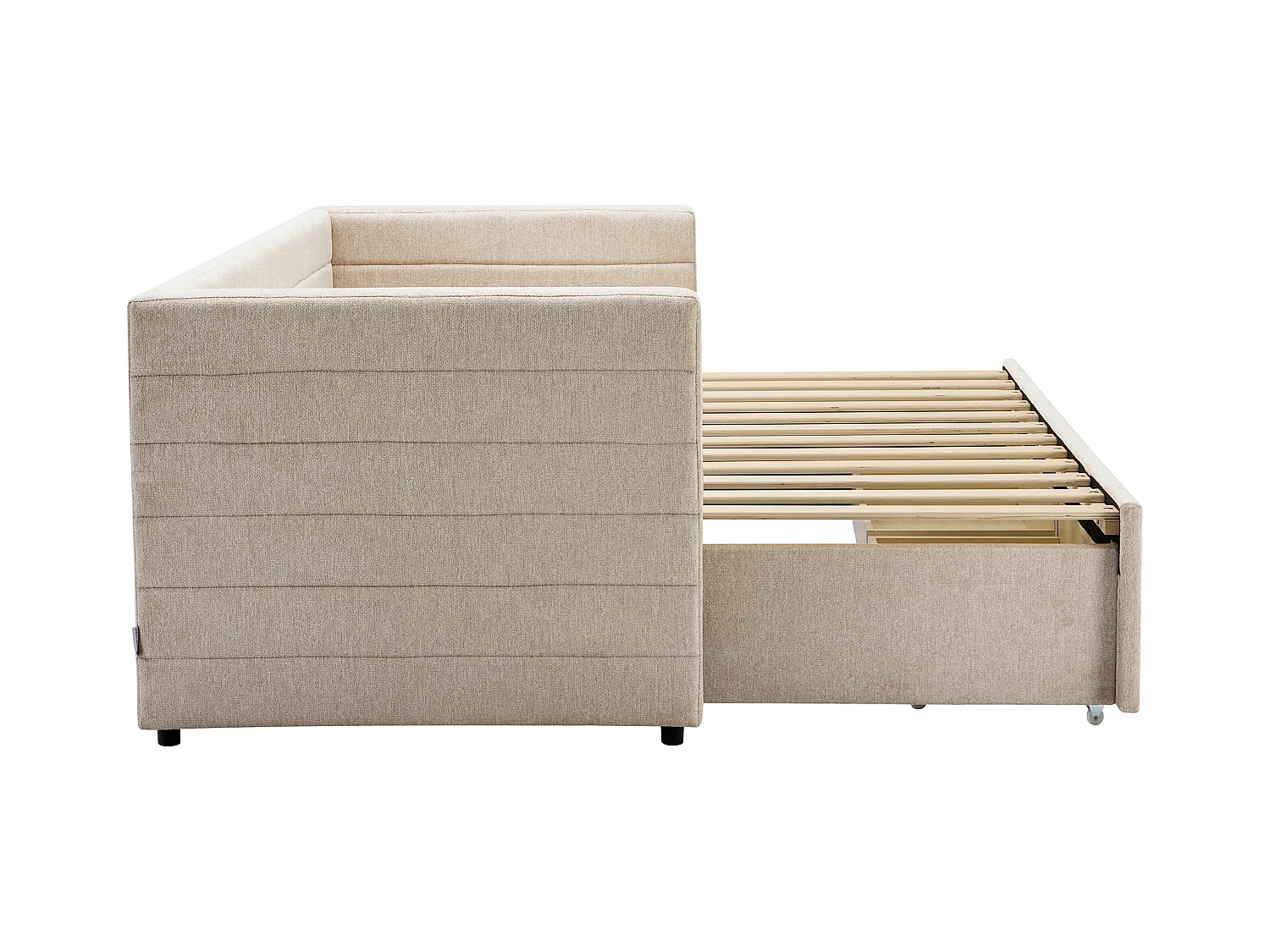 Lit gigogne 2 x 80 x 200 cm - Avec sommier peigne et tiroirs - Tissu texturé - Beige + Matelas - CAMITY