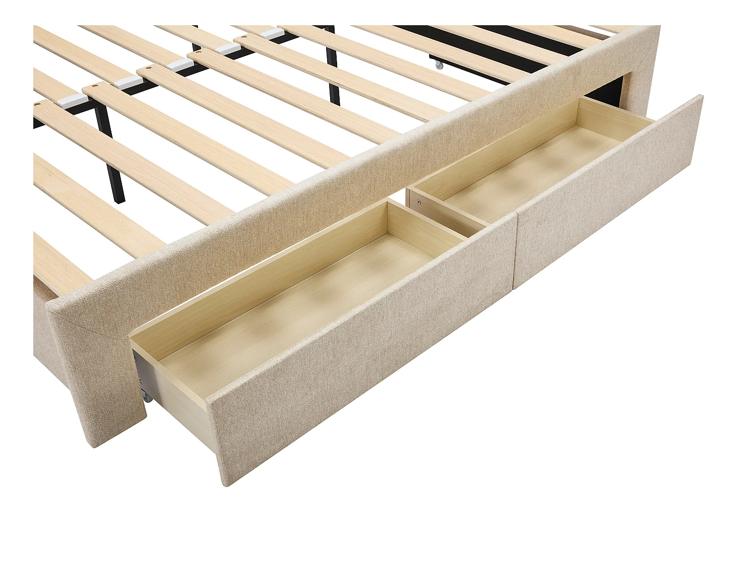 Lit gigogne 2 x 80 x 200 cm - Avec sommier peigne et tiroirs - Tissu texturé - Beige + Matelas - CAMITY