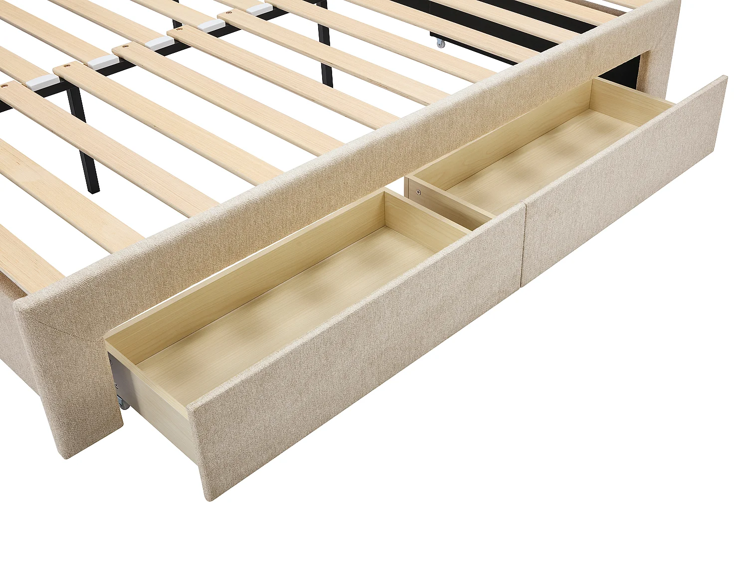 Lit gigogne 2 x 80 x 200 cm - Avec sommier peigne et tiroirs - Tissu texturé - Beige + Matelas - CAMITY