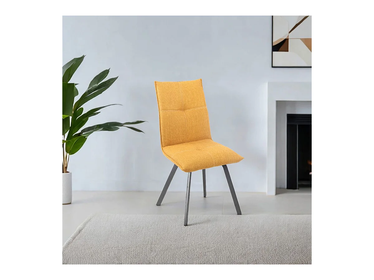 BISPO - Lot de 2 Chaises Tissu Texturé Coloris Jaune moutarde
