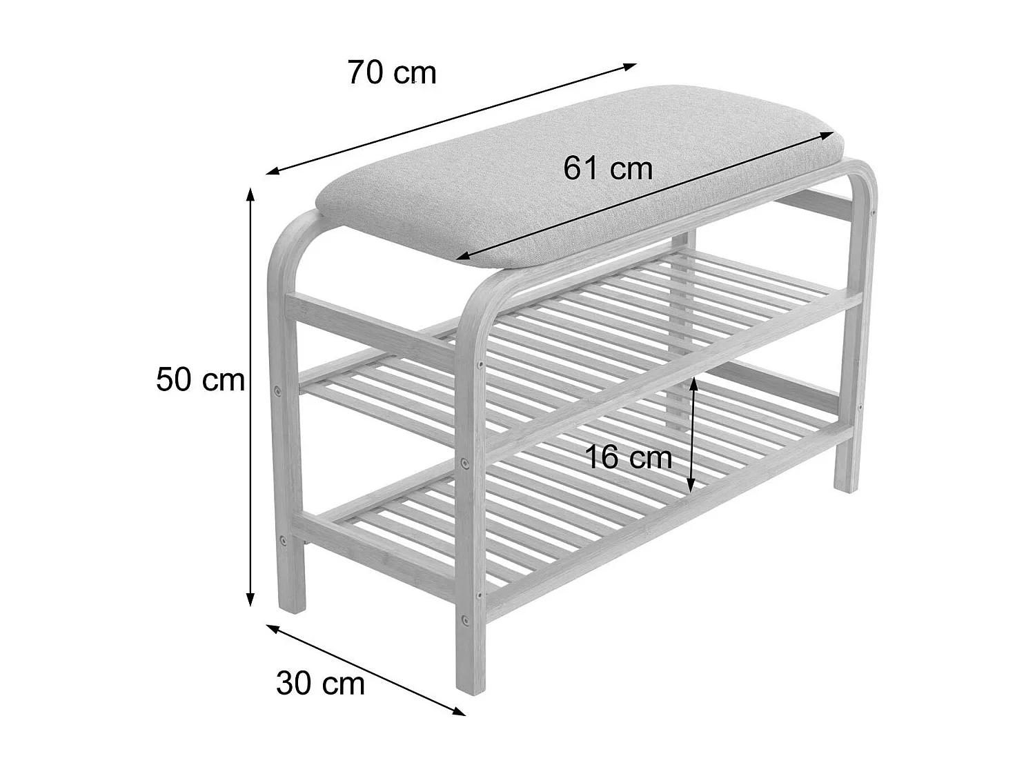 Banc étagère à chaussures bambou marron 70 x 30 x 50 cm BAN04049