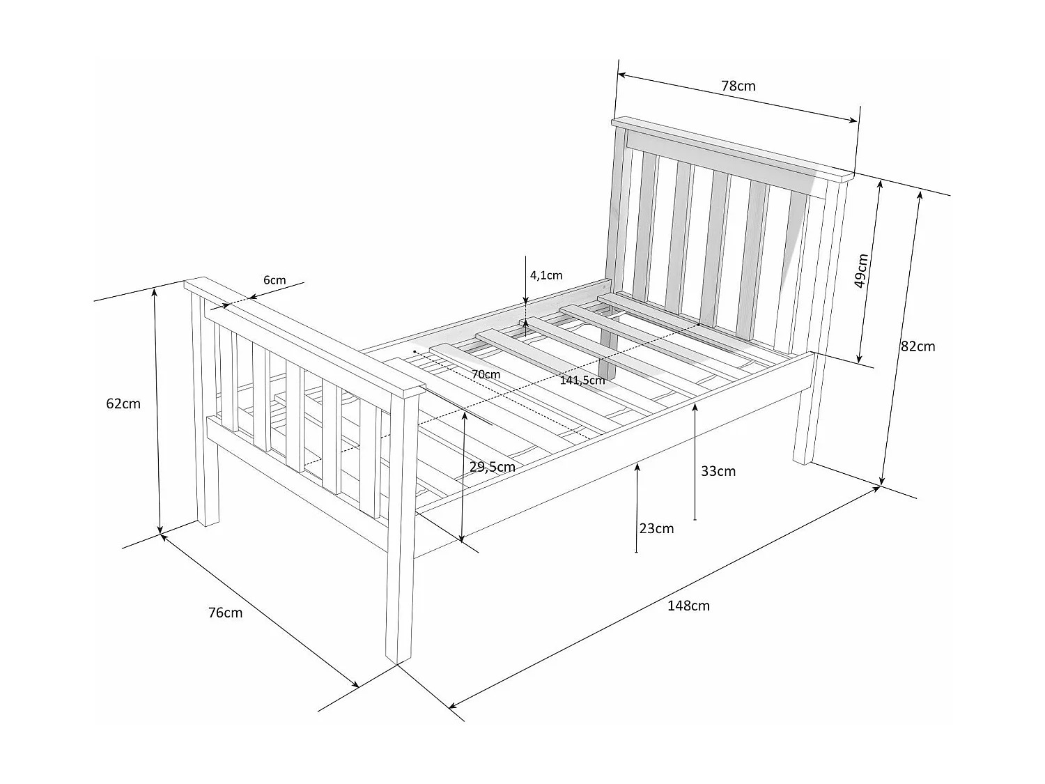 Lit pour enfant 70x140cm bois blanche 148 x 75 x 82 cm LIT06080