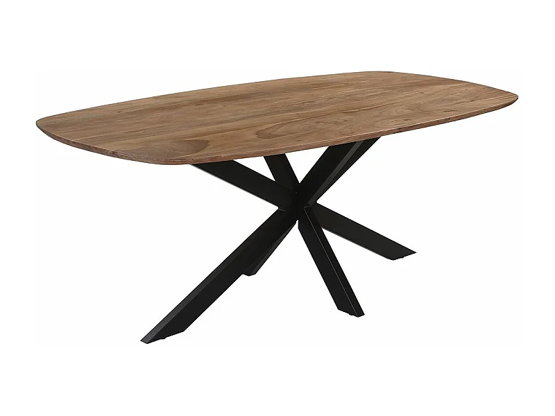 ROMANE - Table Repas 200cm Plateau Ovale en Acacia Massif Pieds Métal Noir