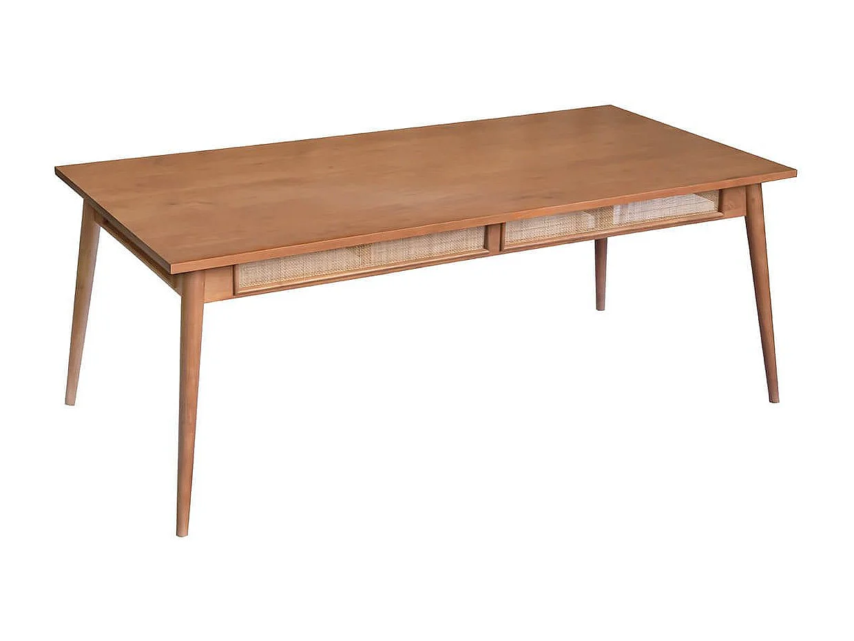 KESIAH - Table repas 200cm en acacia finition teinté teck avec plaquage cannage