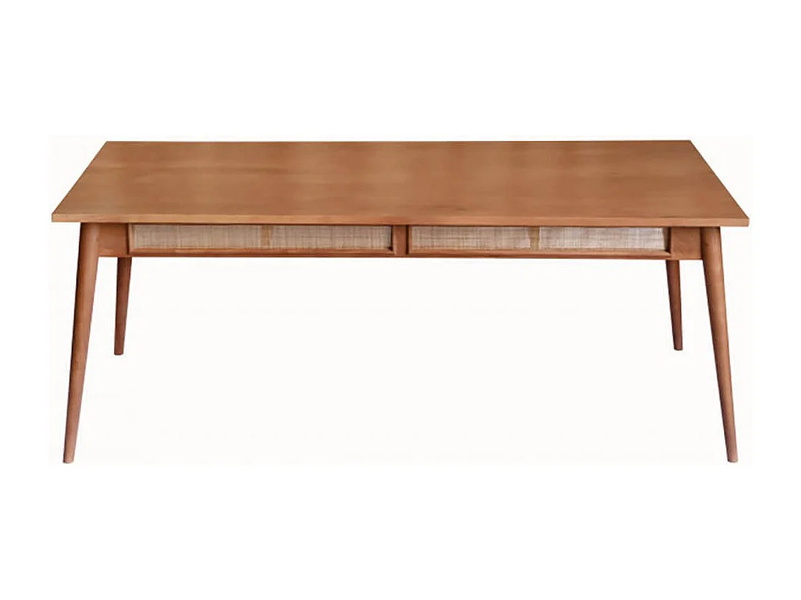 KESIAH - Table repas 200cm en acacia finition teinté teck avec plaquage cannage