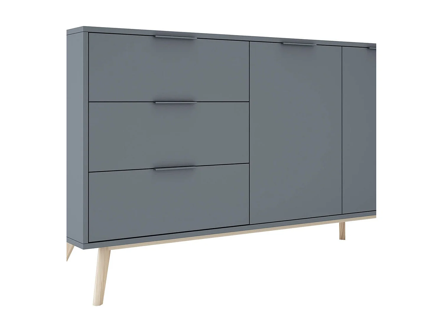 CANACA - Buffet 2 Portes 3 Tiroirs Scandinave MDF et Pin Massif Gris Vert