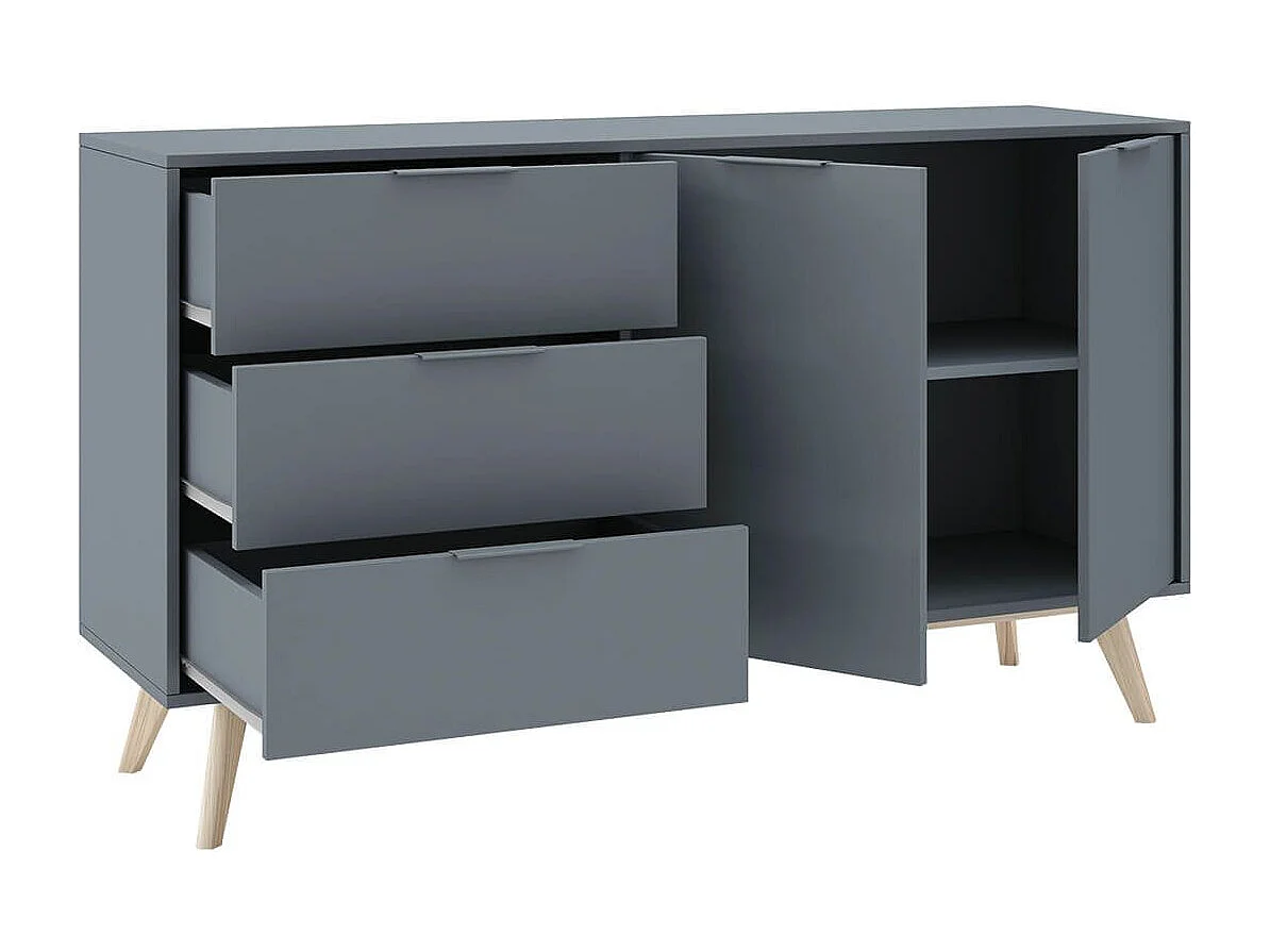 CANACA - Buffet 2 Portes 3 Tiroirs Scandinave MDF et Pin Massif Gris Vert