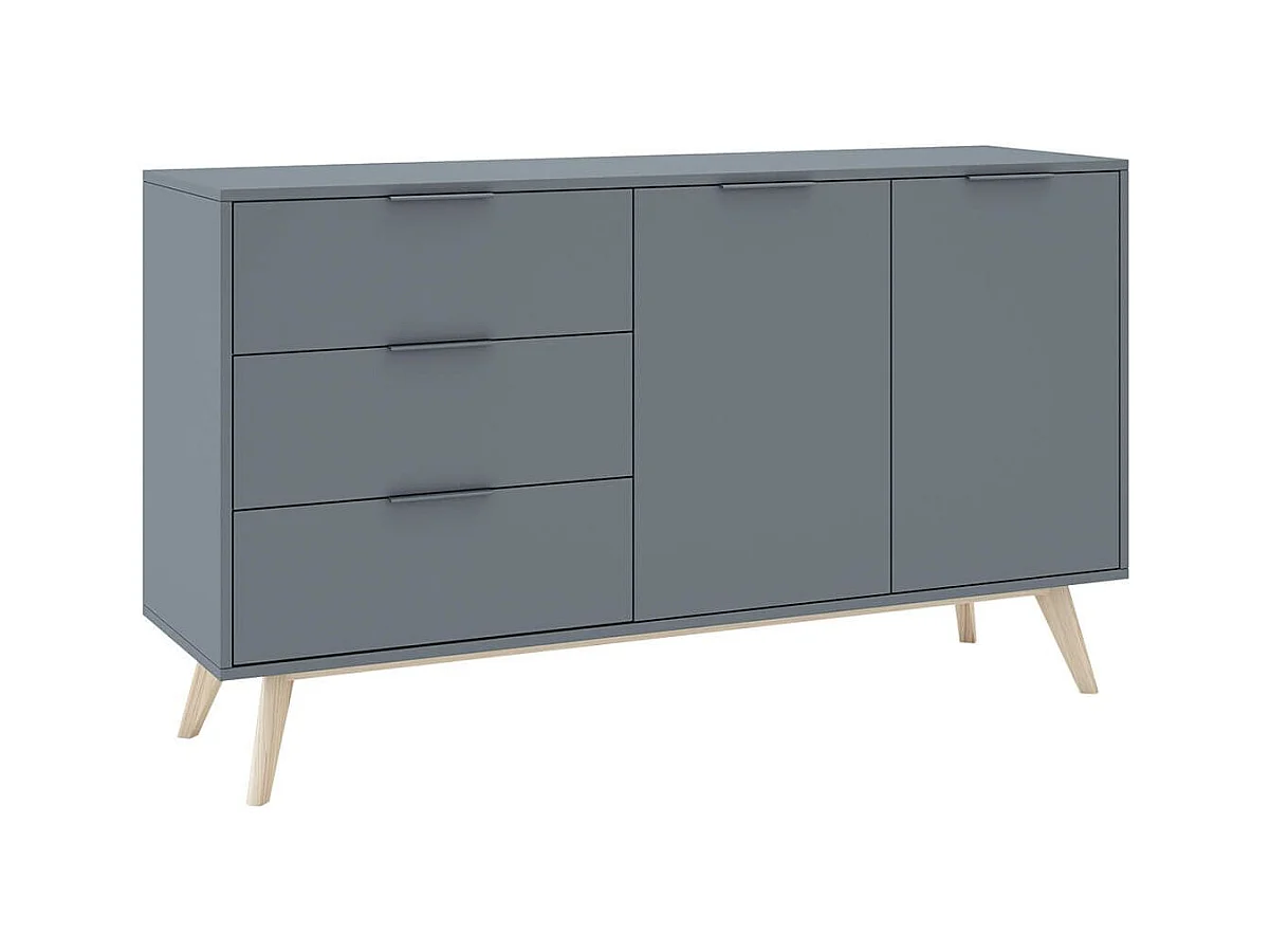 CANACA - Buffet 2 Portes 3 Tiroirs Scandinave MDF et Pin Massif Gris Vert