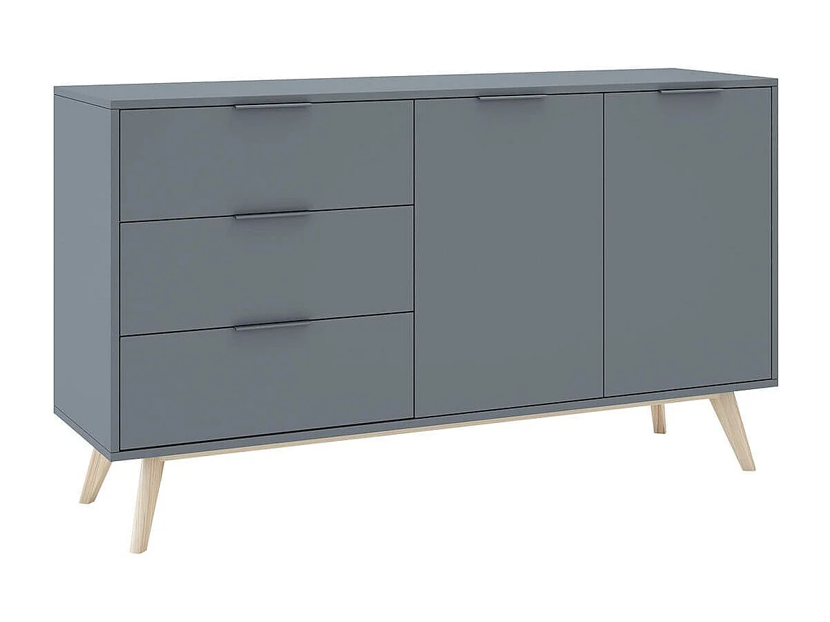 CANACA - Buffet 2 Portes 3 Tiroirs Scandinave MDF et Pin Massif Gris Vert