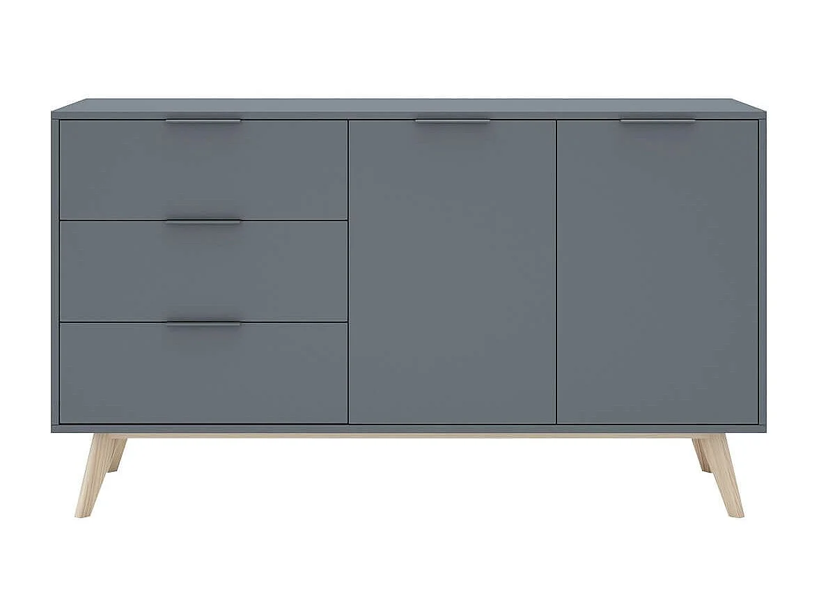 CANACA - Buffet 2 Portes 3 Tiroirs Scandinave MDF et Pin Massif Gris Vert