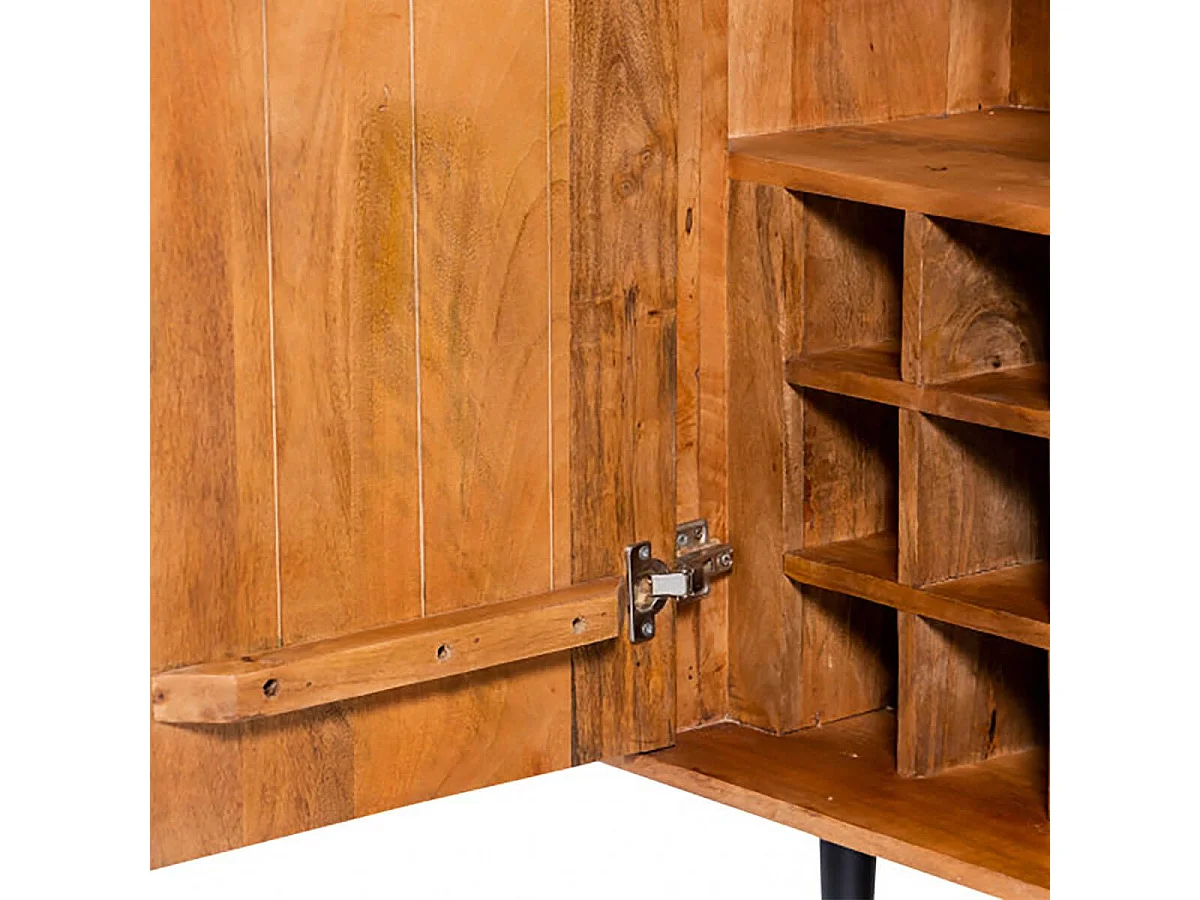 JAMARIS - Meuble de Rangement 2 Portes en Manguier Plateau Marbre Pieds Teinté Embout Doré