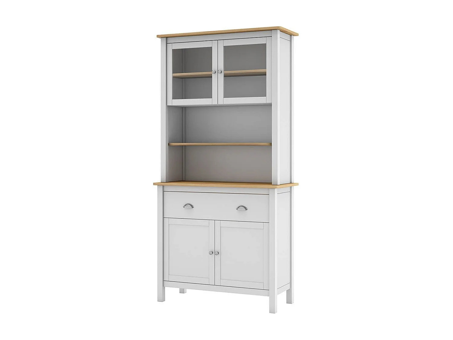 BASCO - Buffet Haut 4 Portes 2 Tiroirs en Pin Massif Naturel et Blanc