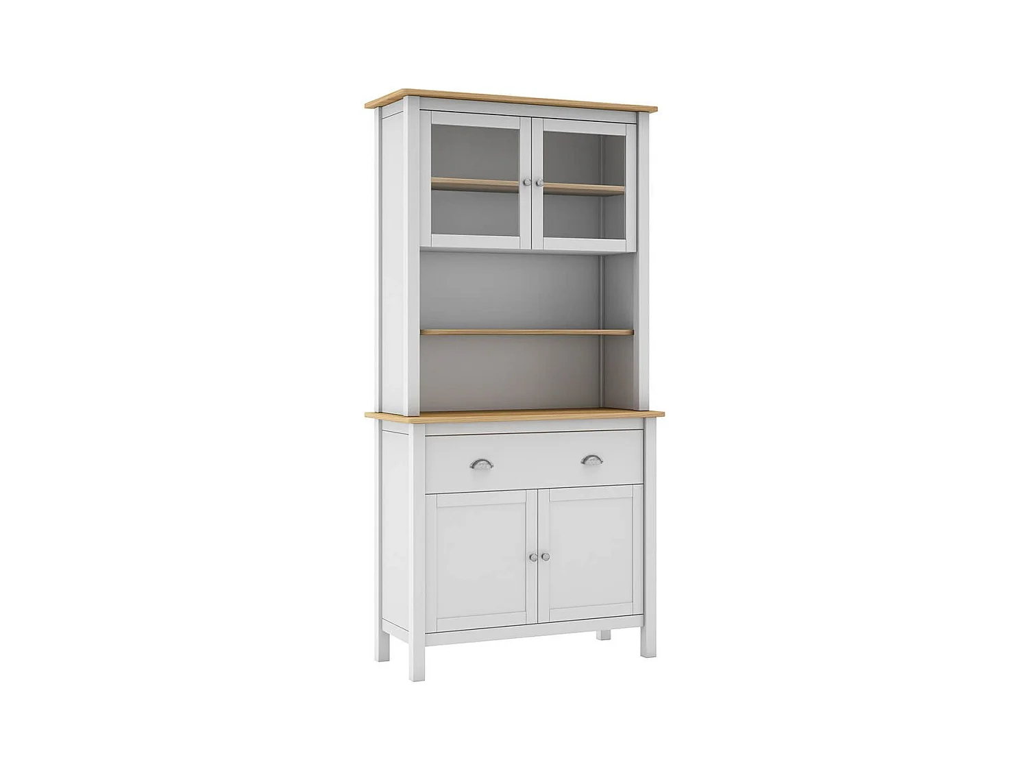 BASCO - Buffet Haut 4 Portes 2 Tiroirs en Pin Massif Naturel et Blanc