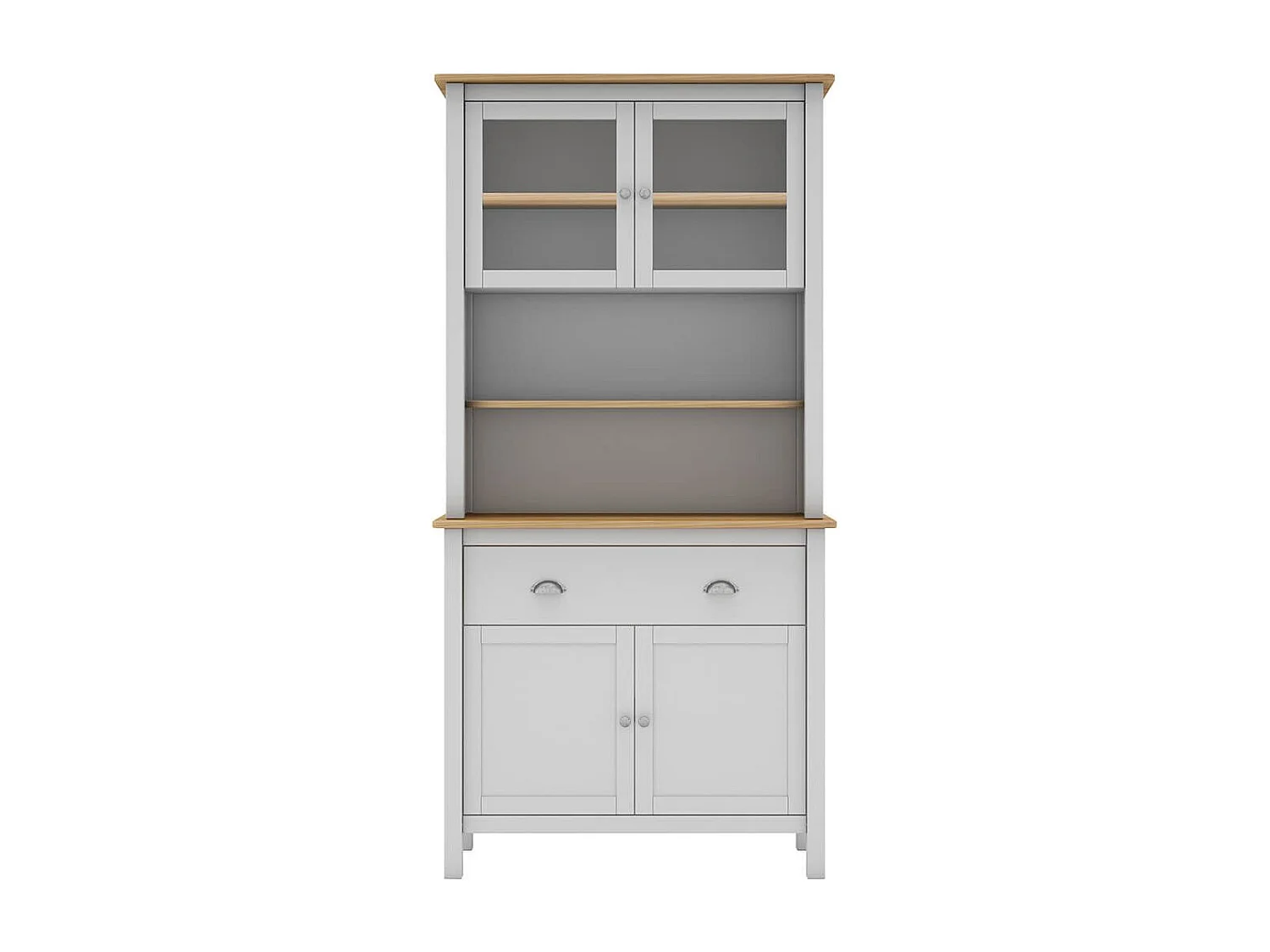 BASCO - Buffet Haut 4 Portes 2 Tiroirs en Pin Massif Naturel et Blanc