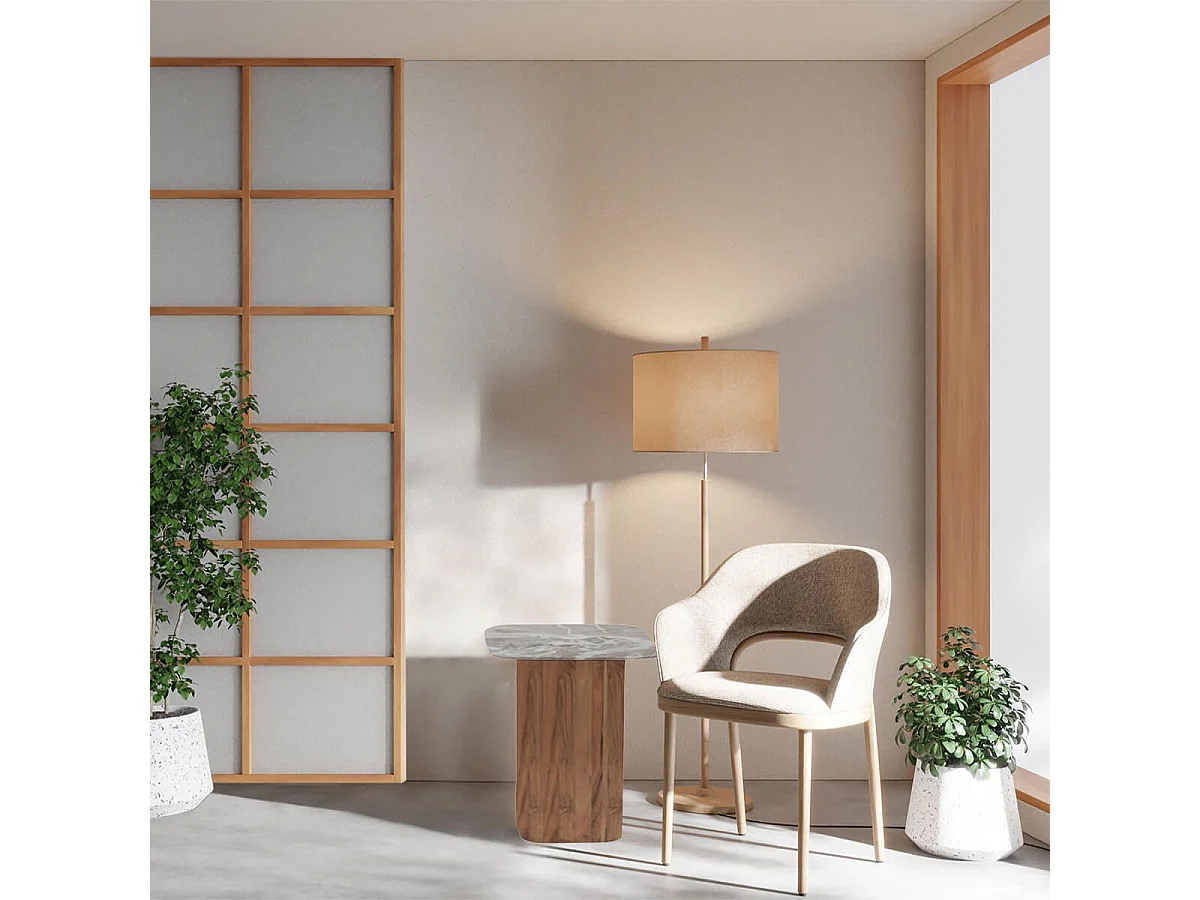 ANGELE - Bout de Canapé Plateau Marbre Naturel Piètement Acacia