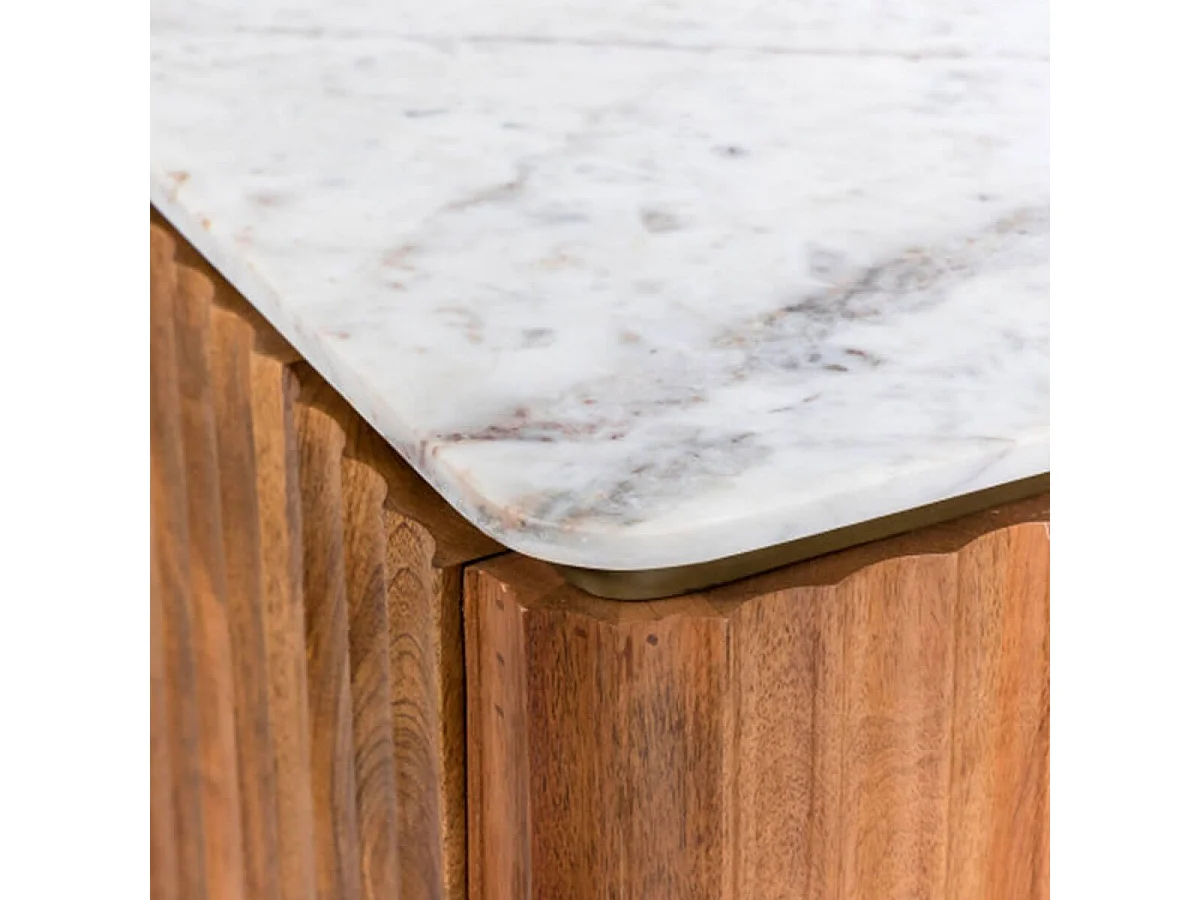 JAMARIS - Console 2 Tiroirs en Manguier Plateau Marbre Pieds Teinté Embout Doré