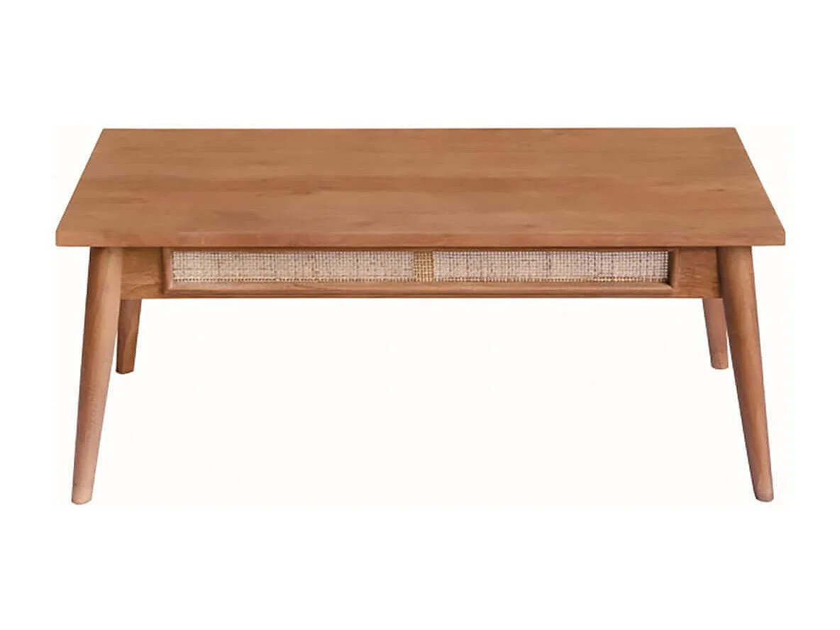 KESIAH - Table basse en acacia finition teinté teck avec plaquage cannage