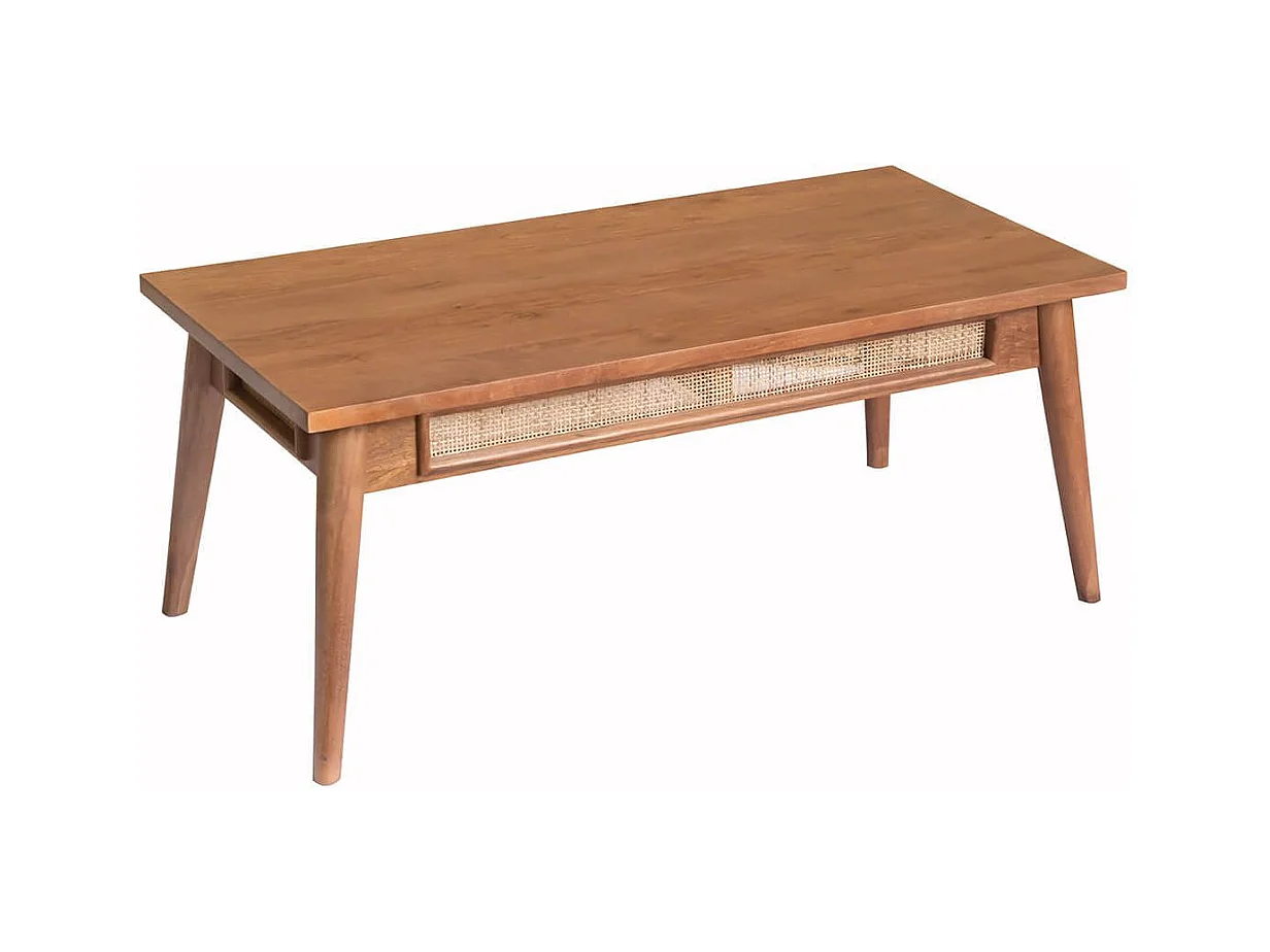 KESIAH - Table basse en acacia finition teinté teck avec plaquage cannage