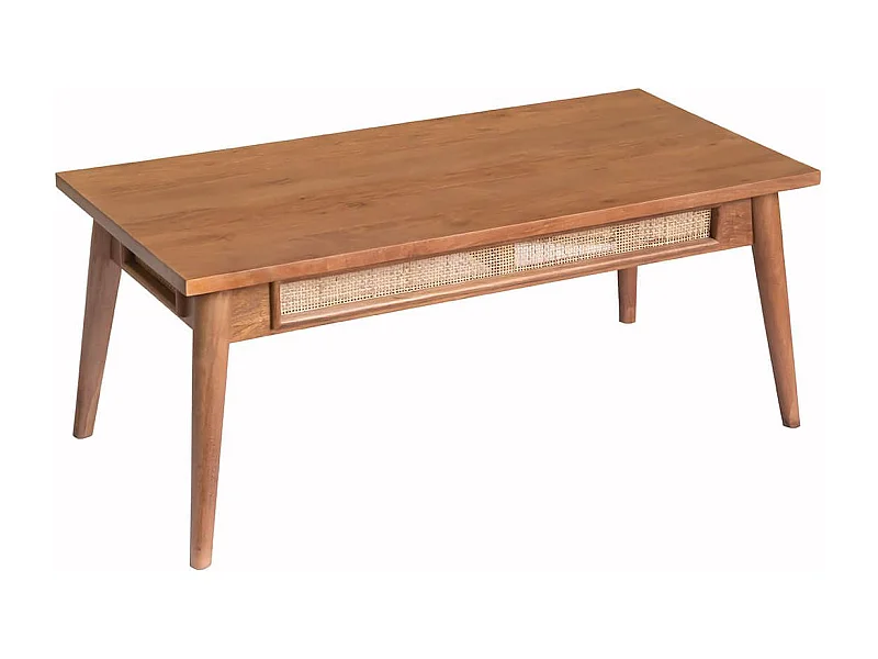 KESIAH - Table basse en acacia finition teinté teck avec plaquage cannage