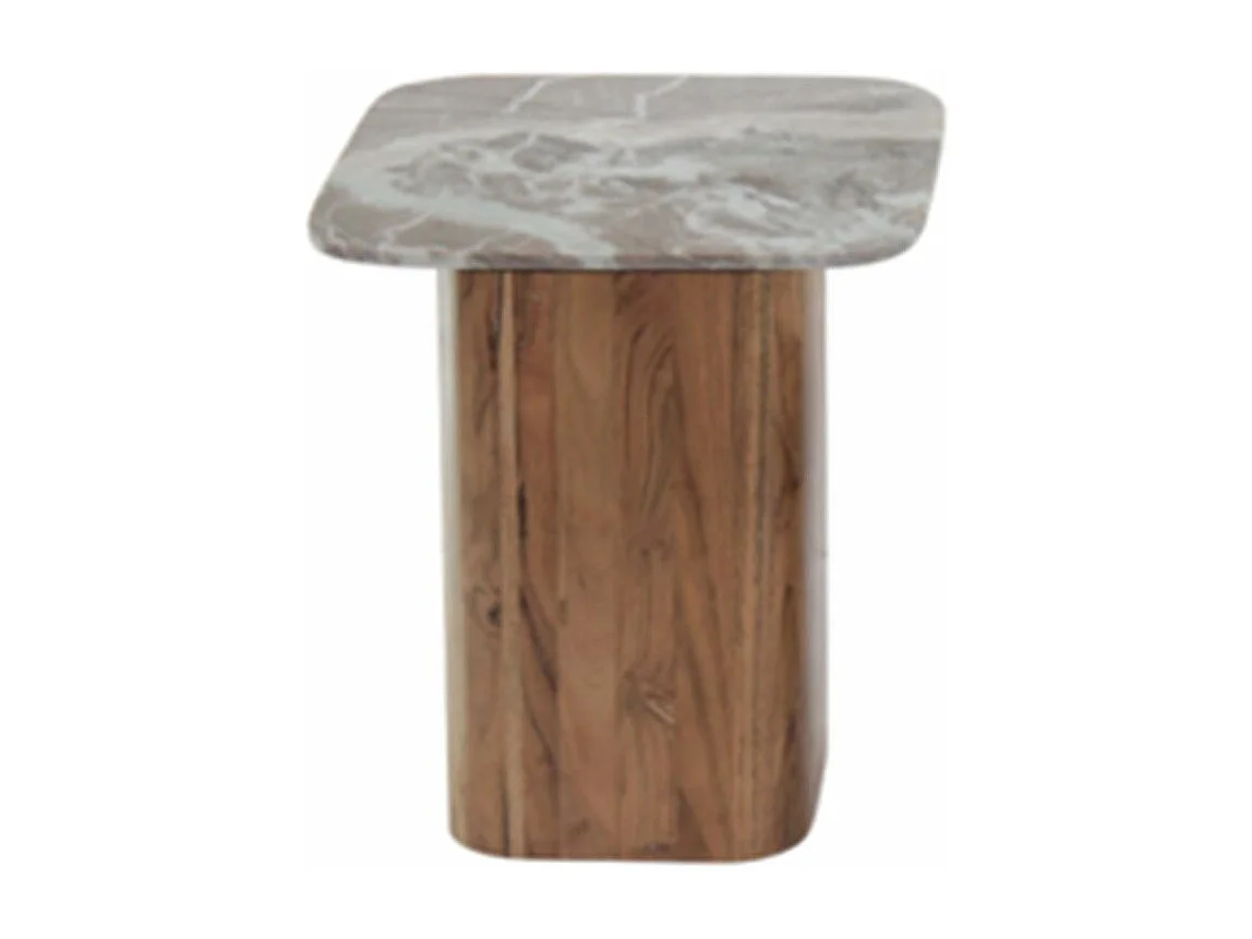 ANGELE - Lot de 2 Tables Basses Plateau Marbre Naturel Piètement Acacia