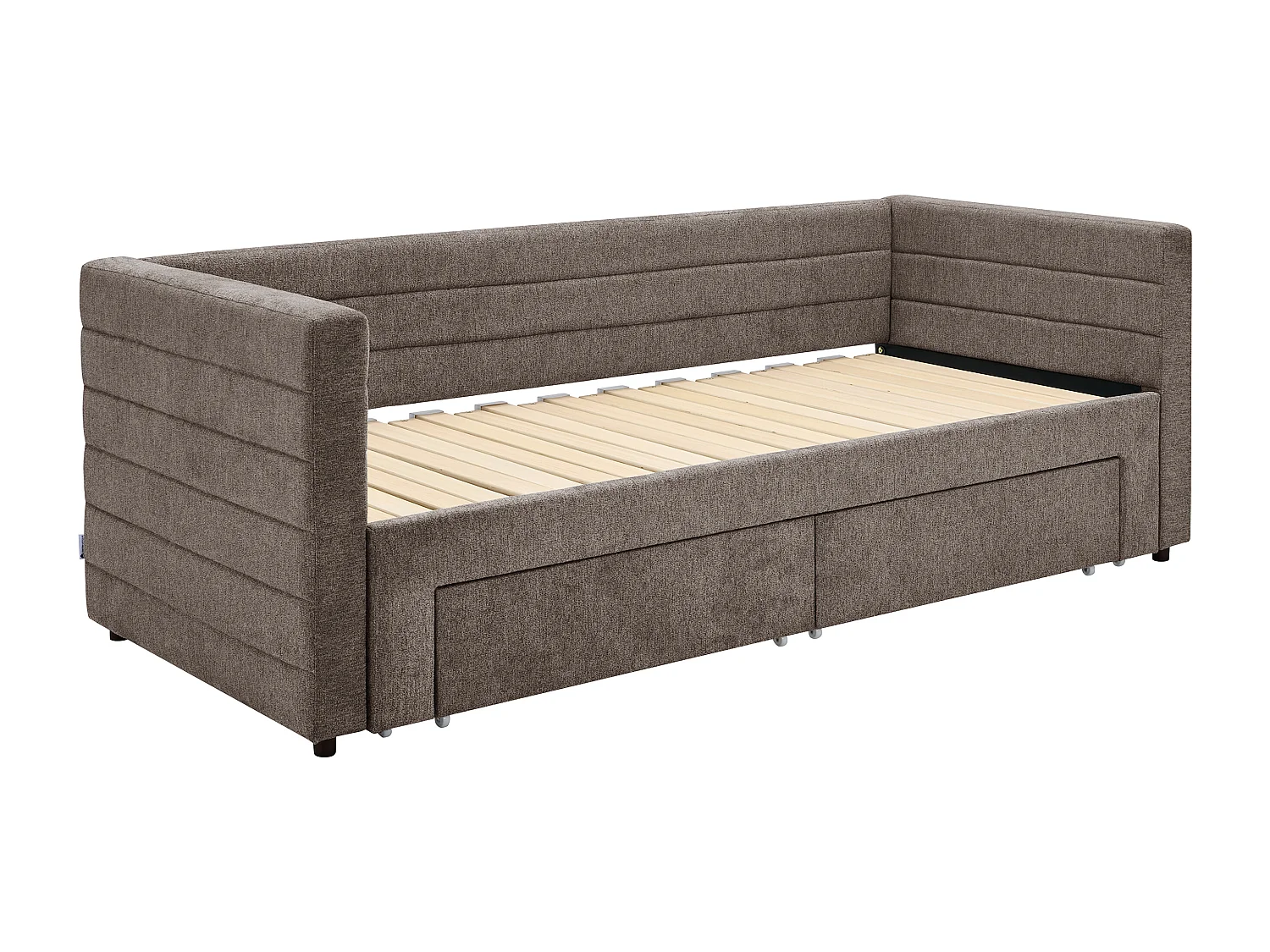 Ausziehbett + Matratzen - 2 x 80 x 200 cm - Mit ausziehbarem Lattenrost & Schubladen - Strukturstoff - Taupe - CAMITY