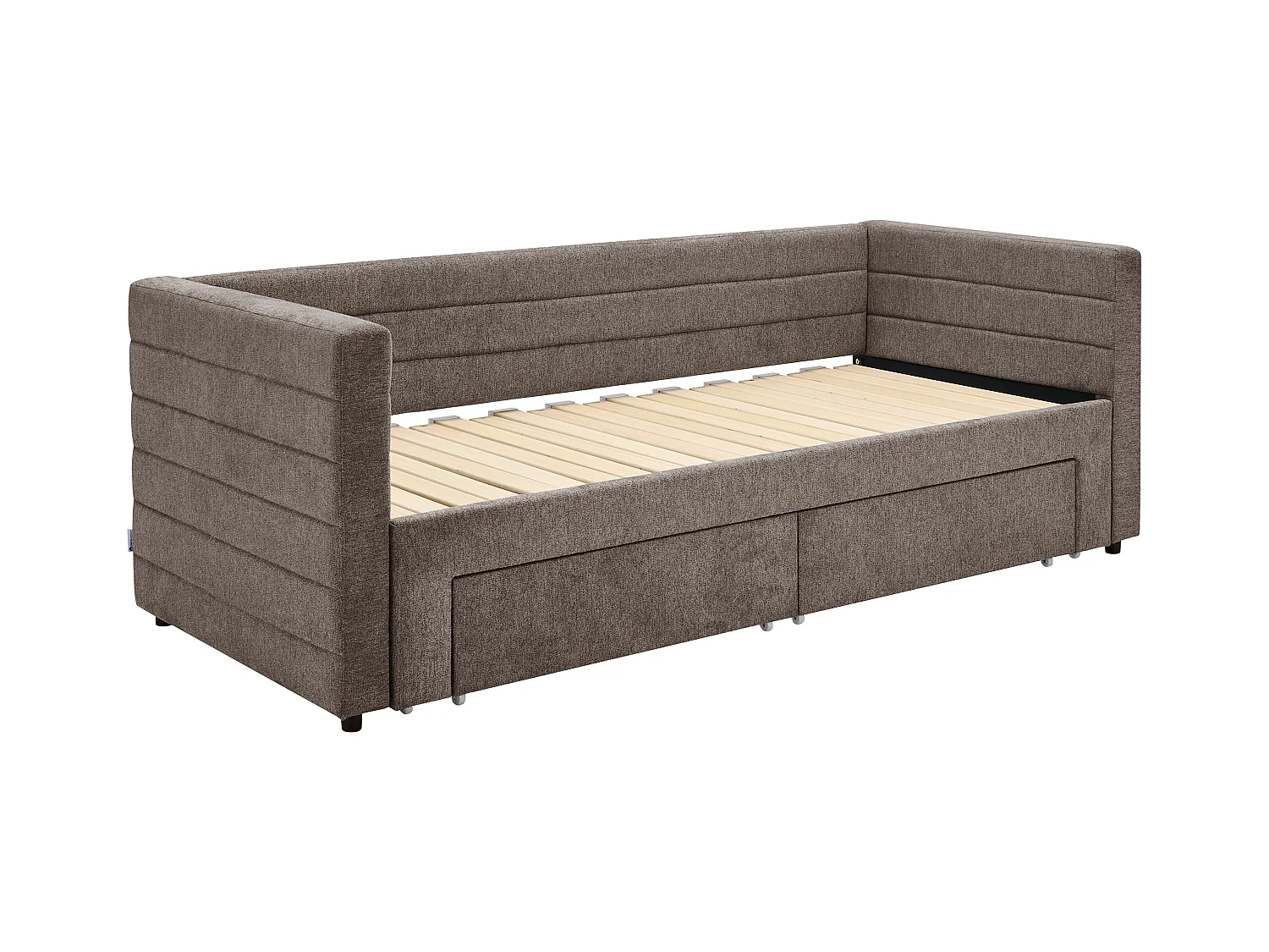 Lit gigogne 2 x 80 x 200 cm - Avec sommier peigne et tiroirs - Tissu texturé - Taupe + Matelas - CAMITY