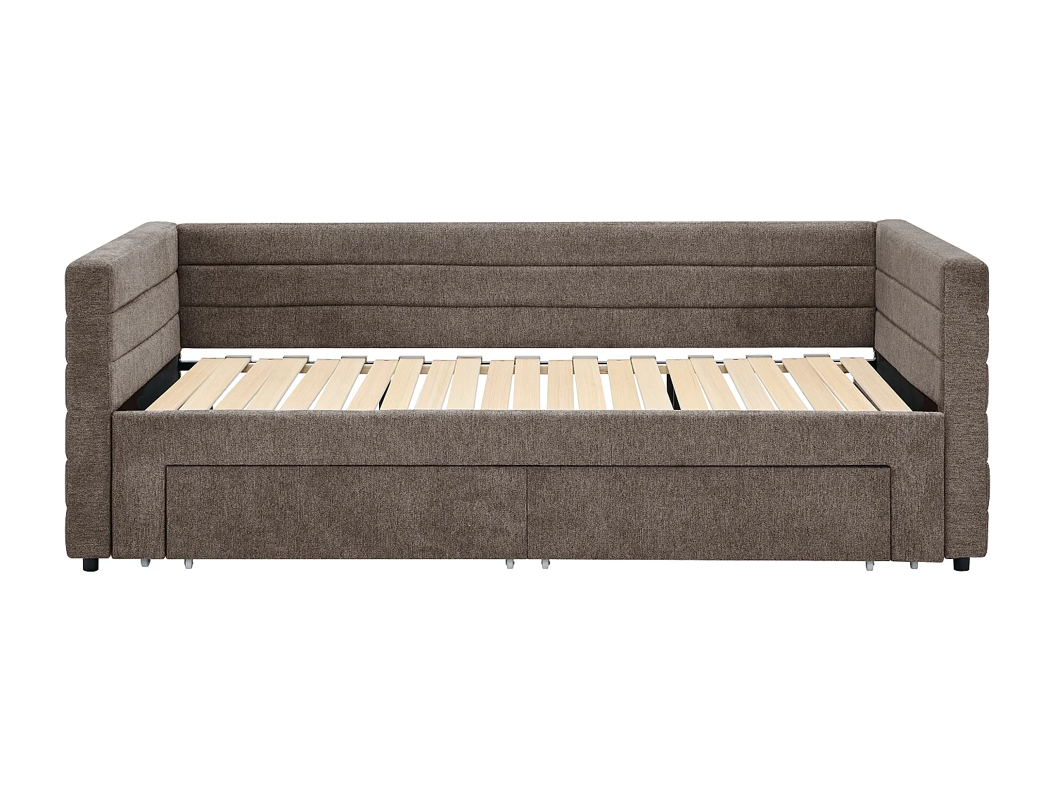 Bedbankje 2 x 80 x 200 cm - Met bedbodem met kamstructuur en lades - Stof met textuur - Taupe + matras - CAMITY