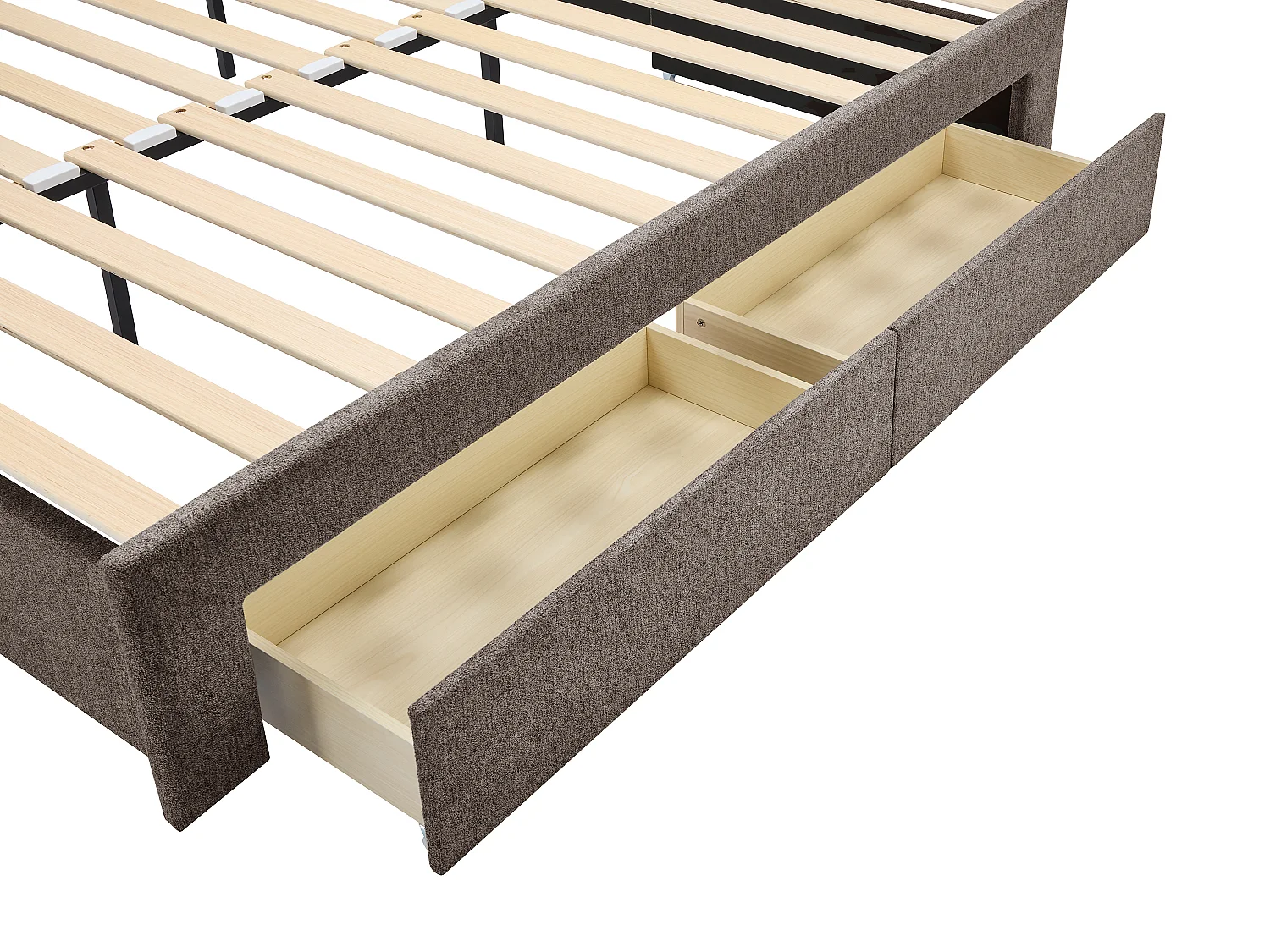 Bedbankje 2 x 80 x 200 cm - Met bedbodem met kamstructuur en lades - Stof met textuur - Taupe + matras - CAMITY