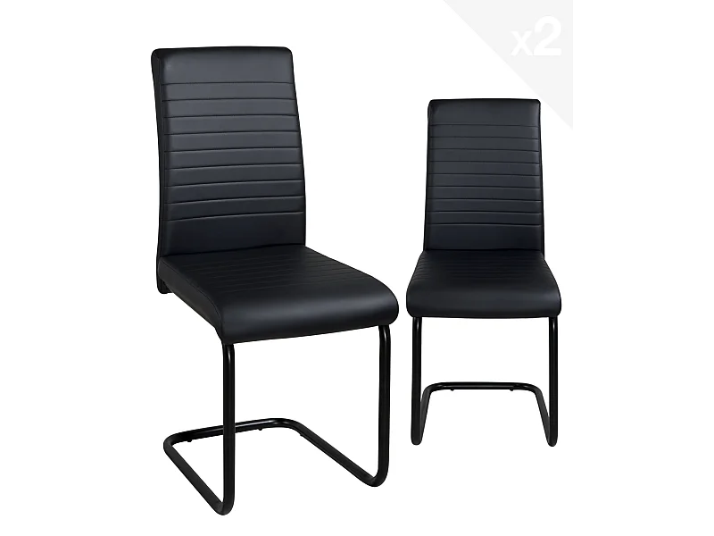 Set van 2 design eetkamerstoelen simili leder metalen poten OPUS (Zwart-i)