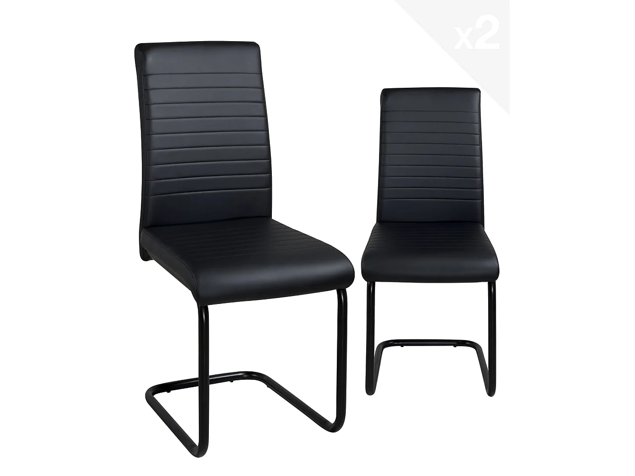 Lote 2 sillas de comedor diseño símil cuero patas metálicas OPUS (Negro-i)