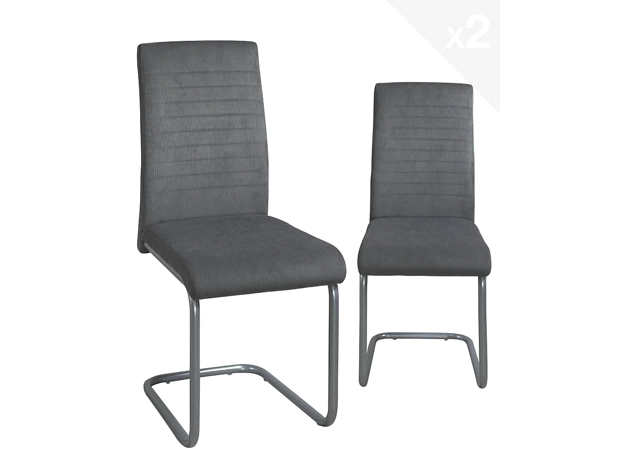 Lote 2 sillas de comedor diseño tela patas metálicas OPUS (Gris)