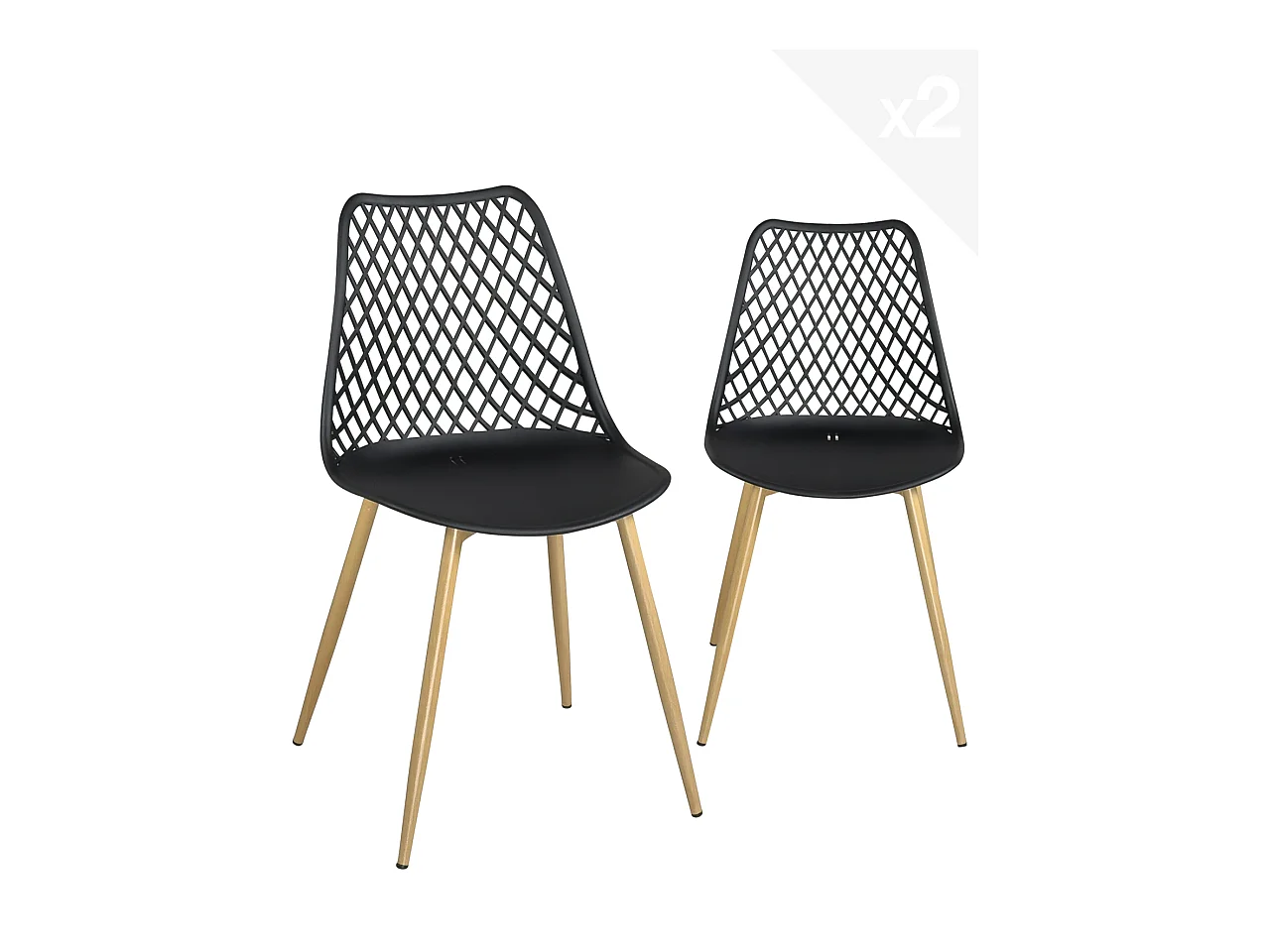 Lot 2 Chaises Modernes Scandinaves pieds métal KIA (Noir)