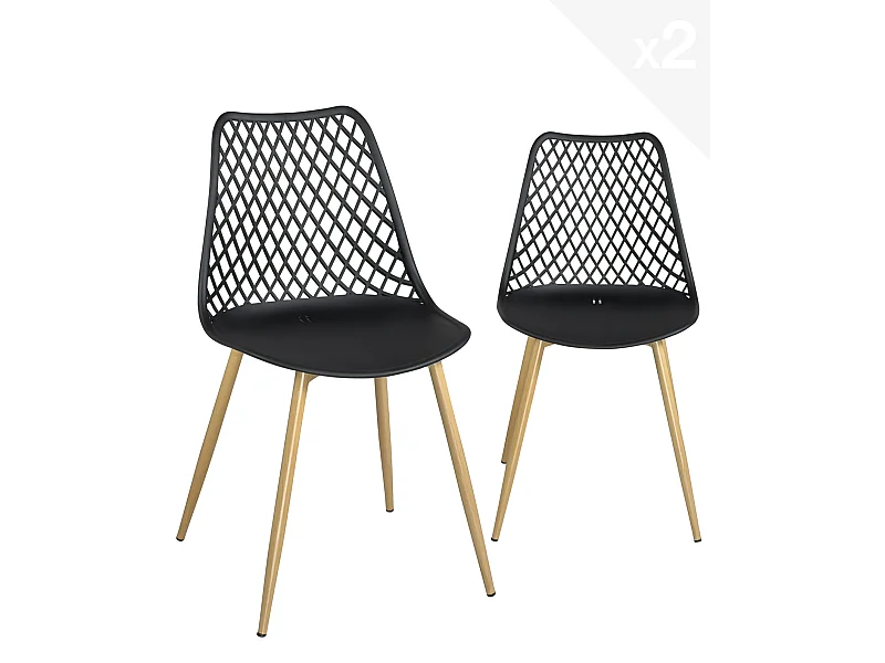 Set van 2 Moderne Scandinavische Stoelen metalen poten KIA (Zwart)