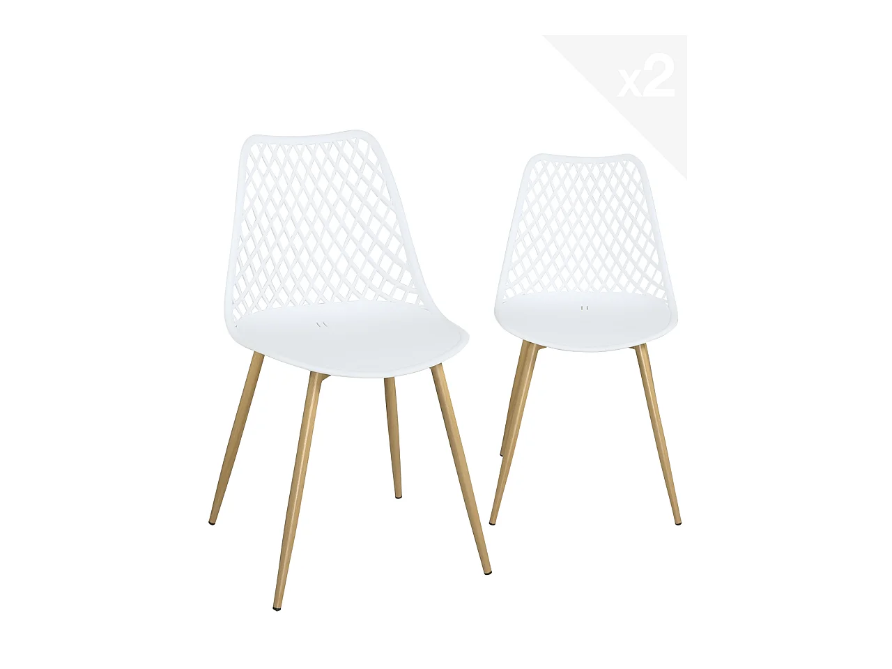 Lot 2 Chaises Modernes Scandinaves pieds métal KIA (Blanc)
