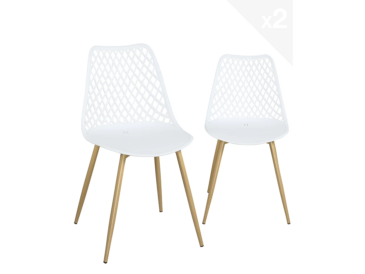 Lot 2 chaises modernes scandinaves pieds métal KIA (blanc)