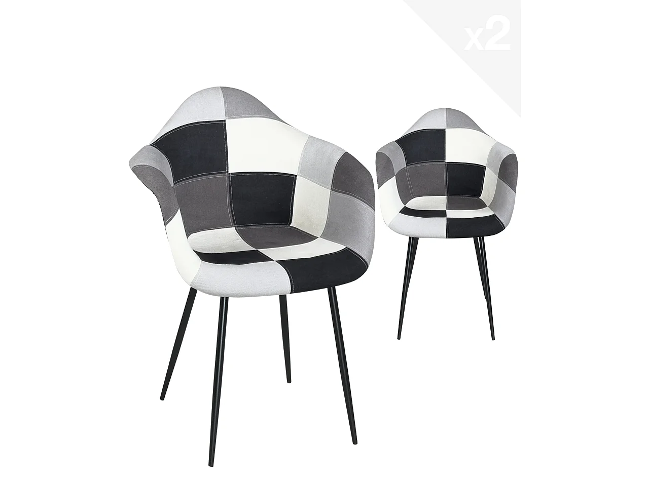 Lote 2 sillones con reposabrazos Patchwork patas metálicas NOVO (Gris)