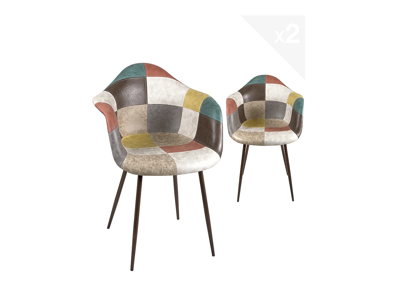 Lot de 2 Fauteuils accoudoirs Patchwork pieds métal NOVO (Marron)