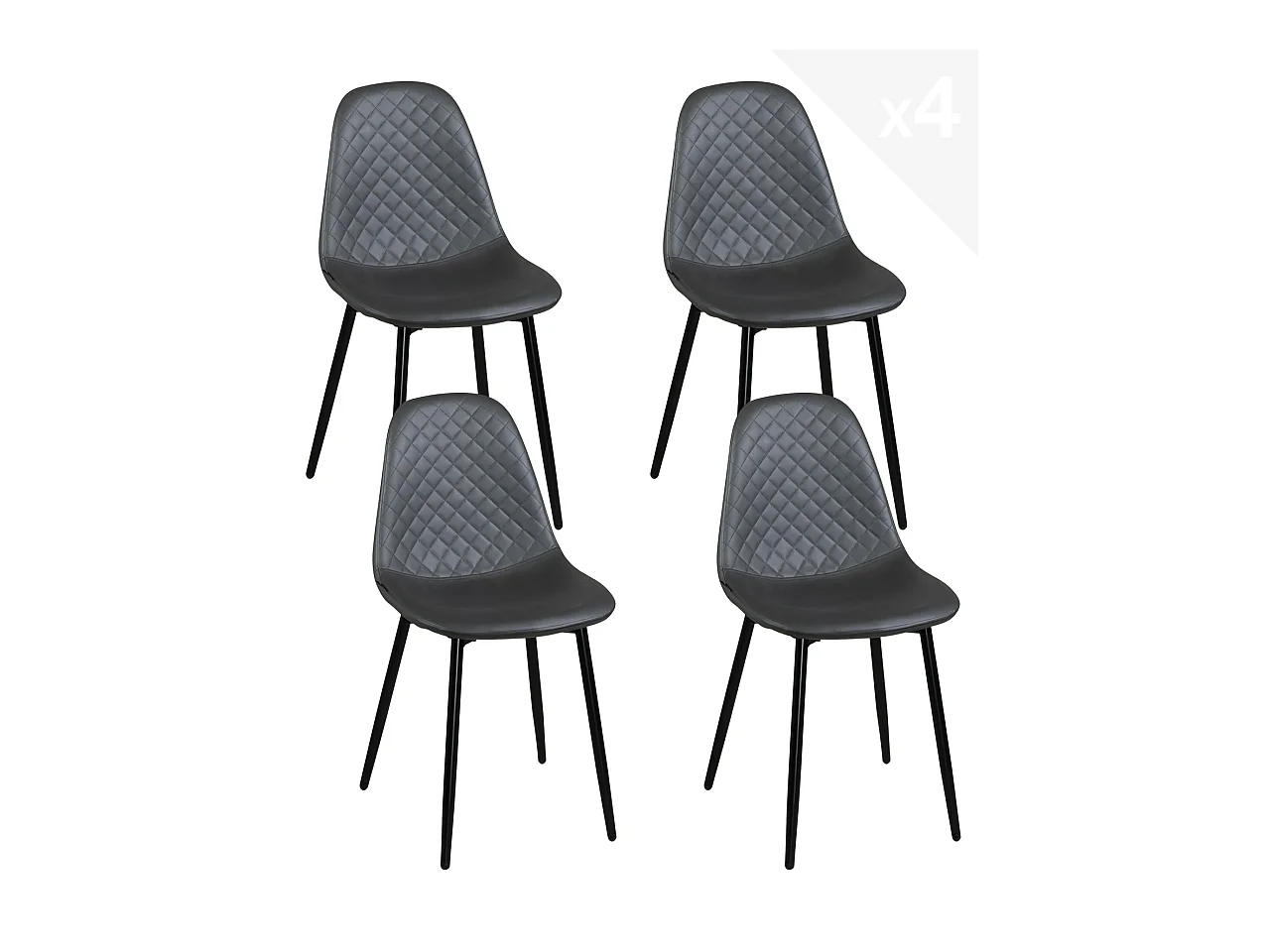 Lot 4 Chaises Salle à Manger Similicuir pieds métal NOVA (Anthracite)