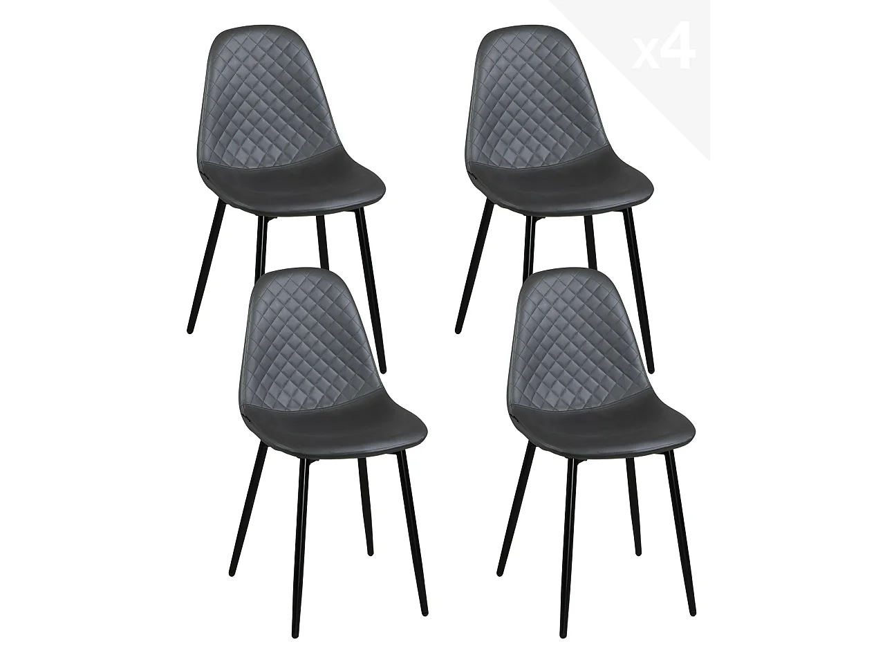 Lote 4 sillas de comedor símil cuero patas metálicas NOVA (Antracita)
