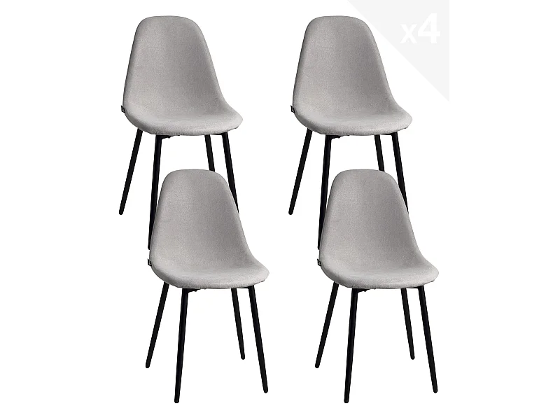 Lot 4 chaises salle à manger tissu pieds métal NOVA (gris)