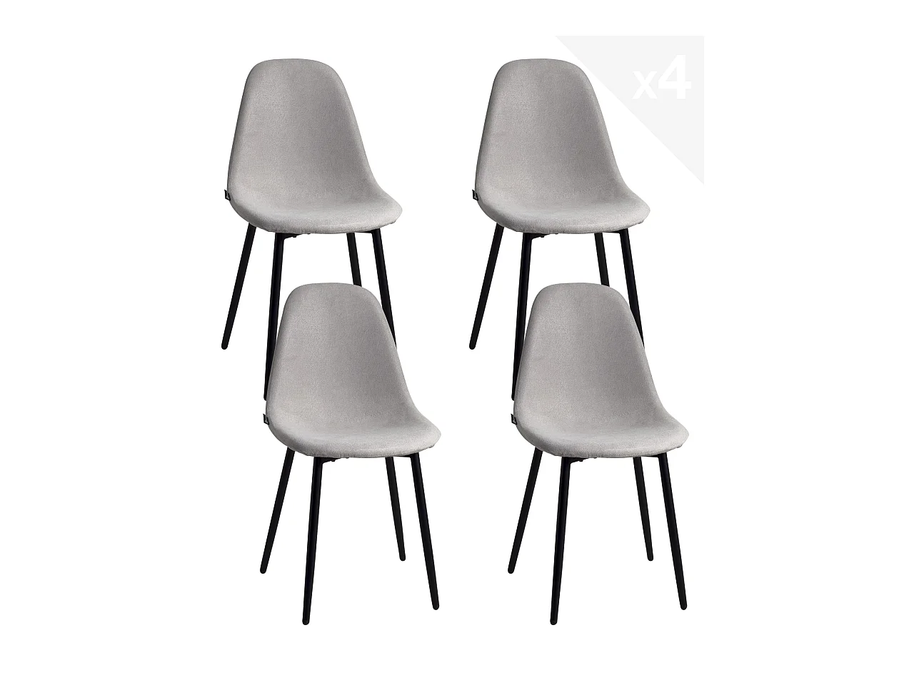 Lot 4 Chaises Salle à Manger Tissu pieds métal NOVA (Gris)