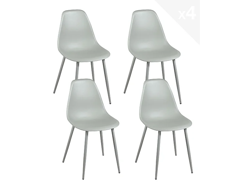 Lot 4 chaises de cuisine design pieds métal NOVA (gris)