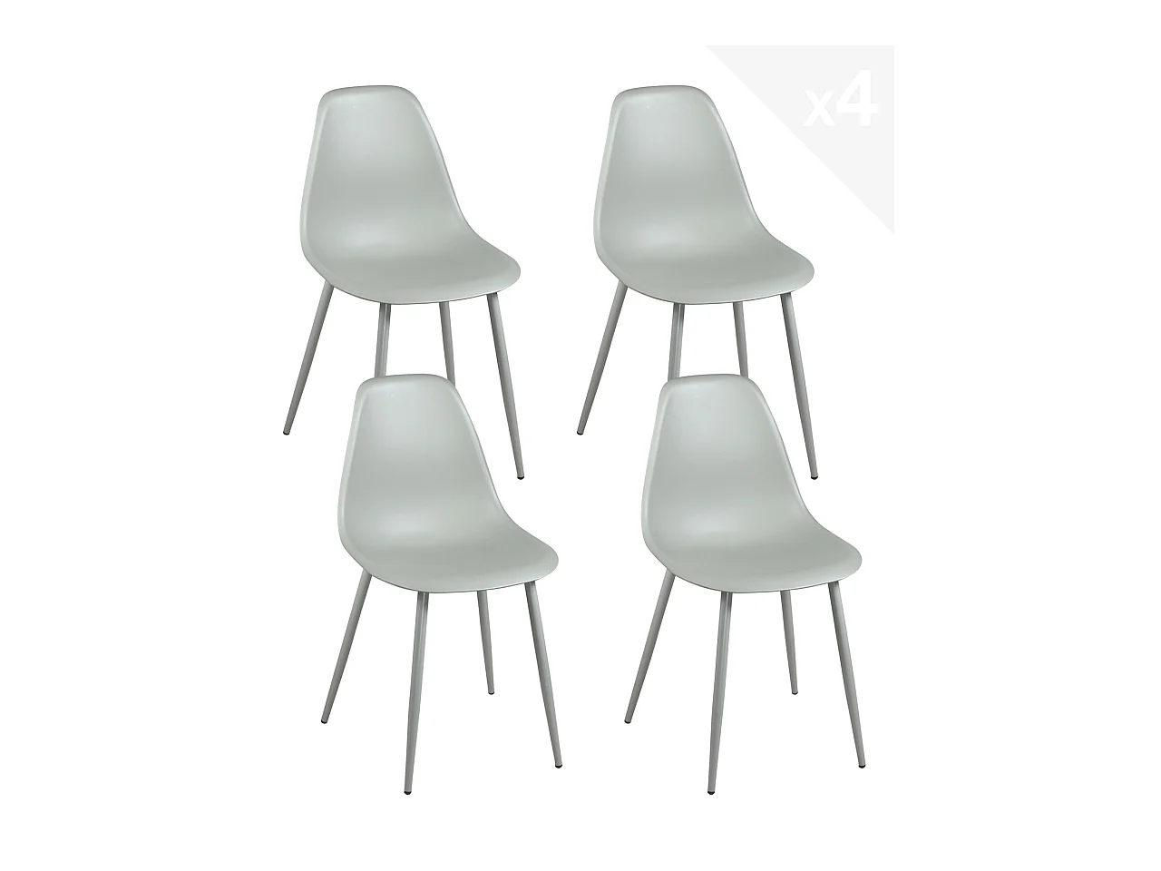 Lot 4 chaises Cuisine Design Siège Plastique Pieds Métal NOVA (Gris)