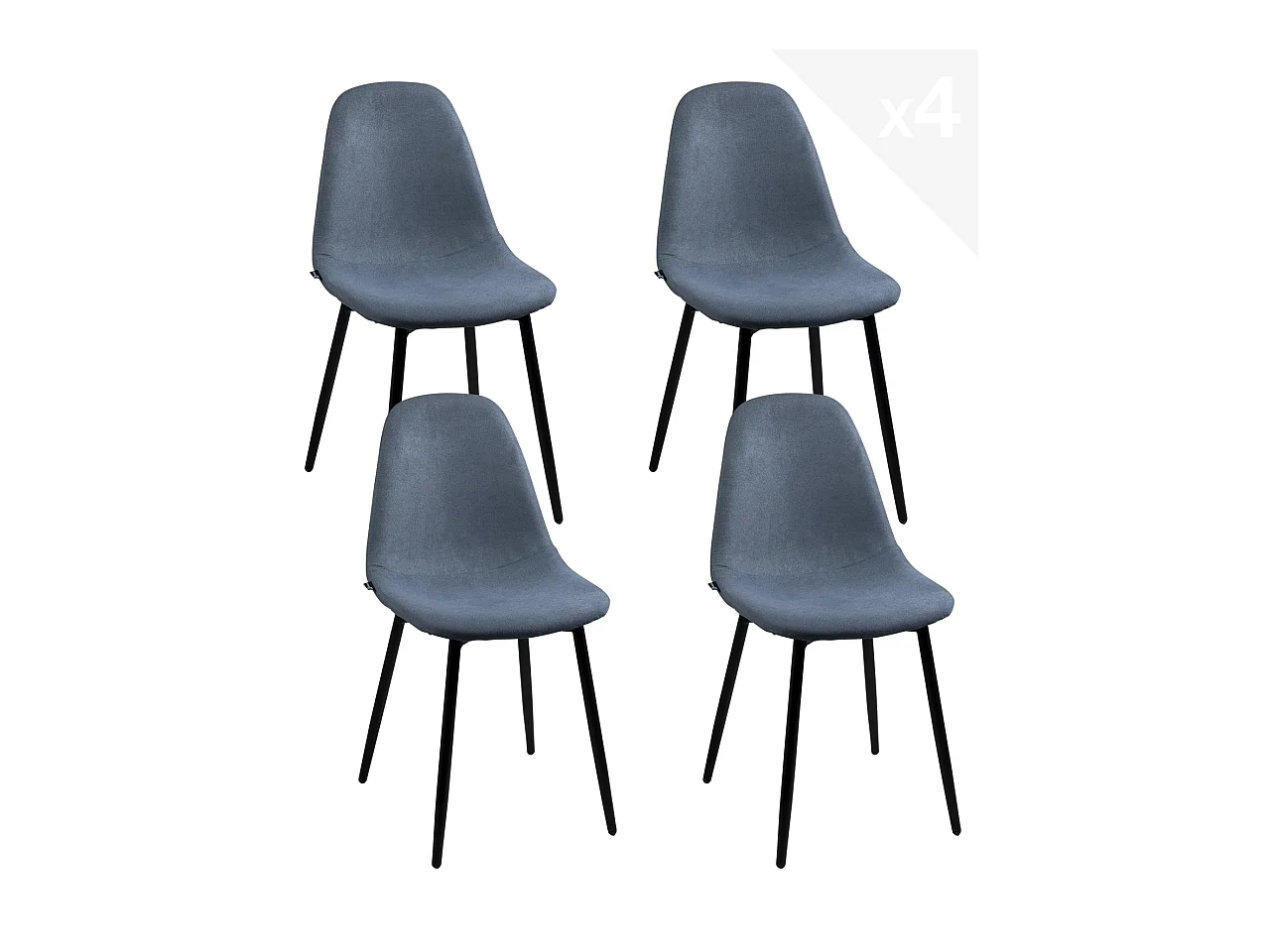 Lot 4 Chaises Salle à Manger Tissu pieds métal NOVA (Bleu)
