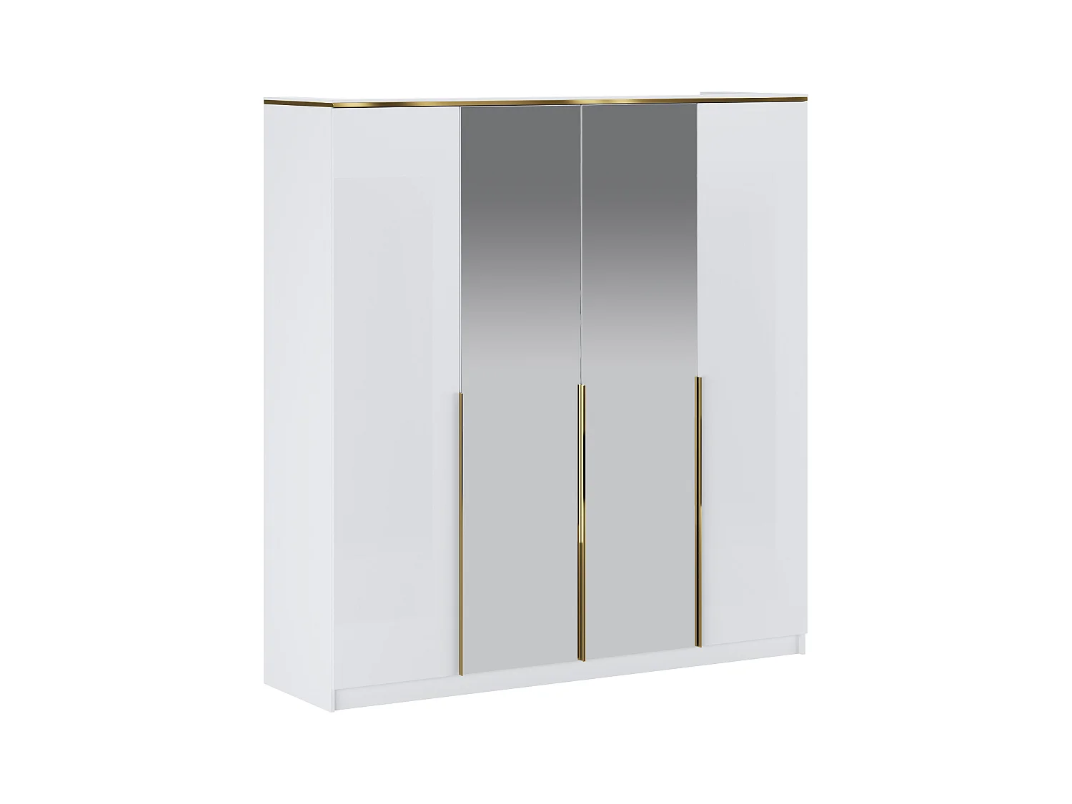 Armoire 4 portes - Avec miroirs - L200 cm - Blanc brillant et Doré - VUKIA de Pascal Morabito
