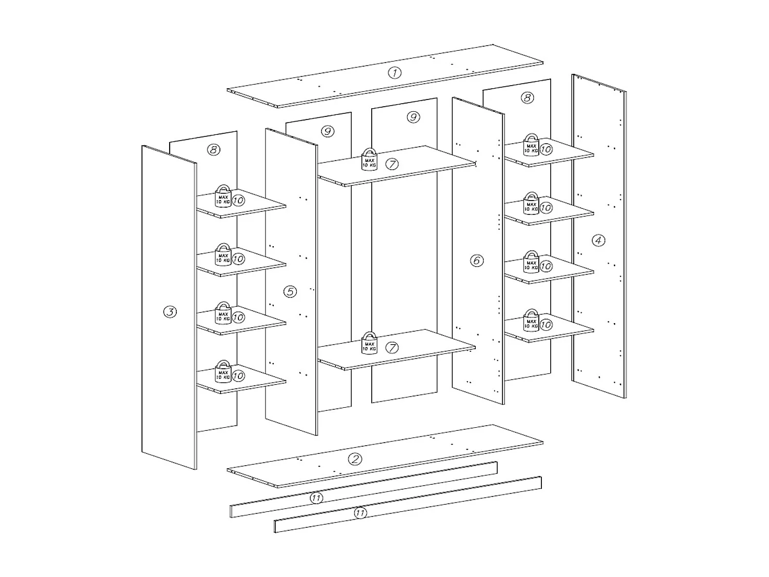 Armoire 4 portes - Avec miroirs - L200 cm - Blanc brillant et Doré - VUKIA de Pascal Morabito