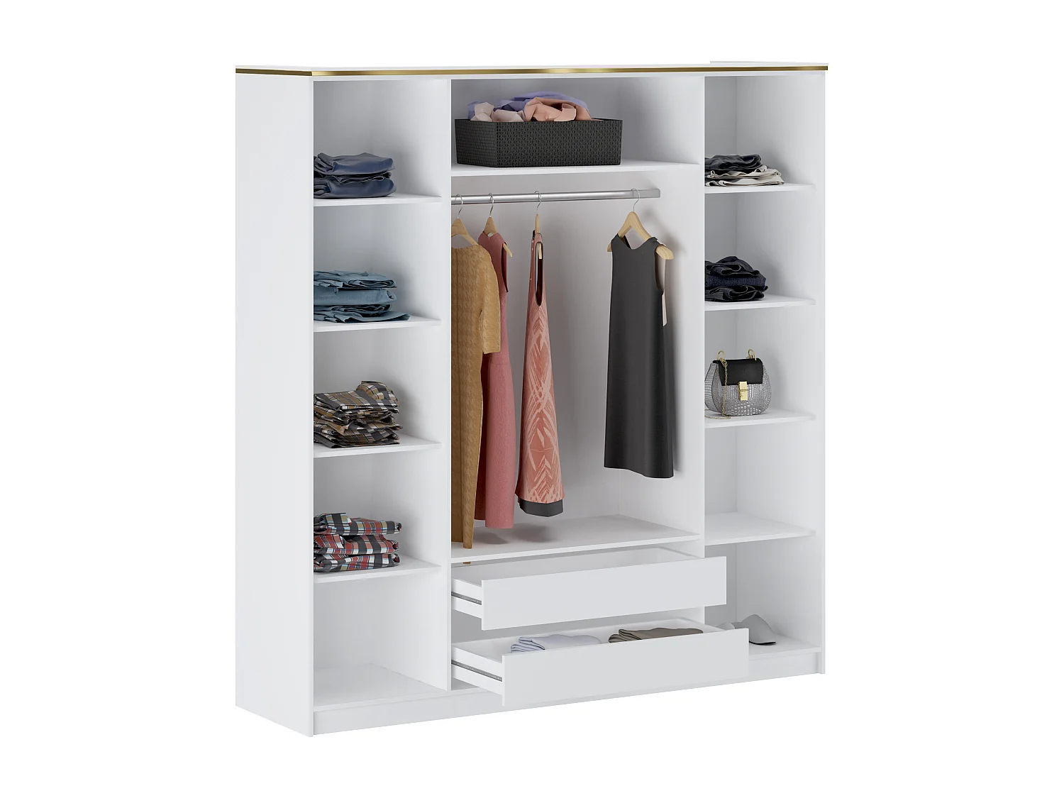 Garderob med 4 dörrar - Med speglar - L200 cm - Högglansigt vit och guld - VUKIA av Pascal Morabito