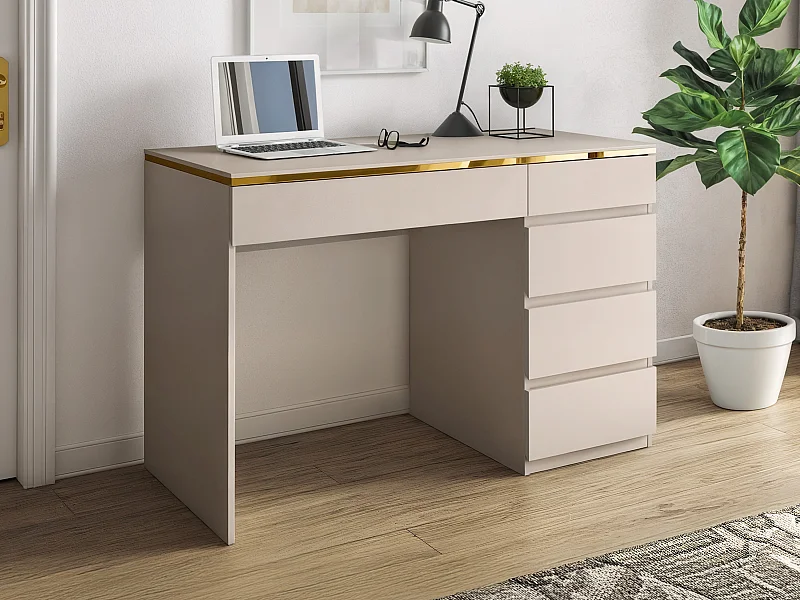 Bureau - 5 lades - Beige en goudkleurig - VUKIA van Pascal Morabito