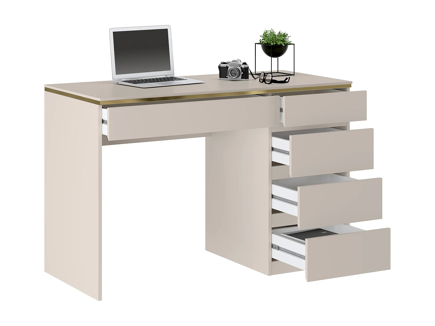 Bureau - 5 tiroirs - Beige et doré - VUKIA de Pascal Morabito