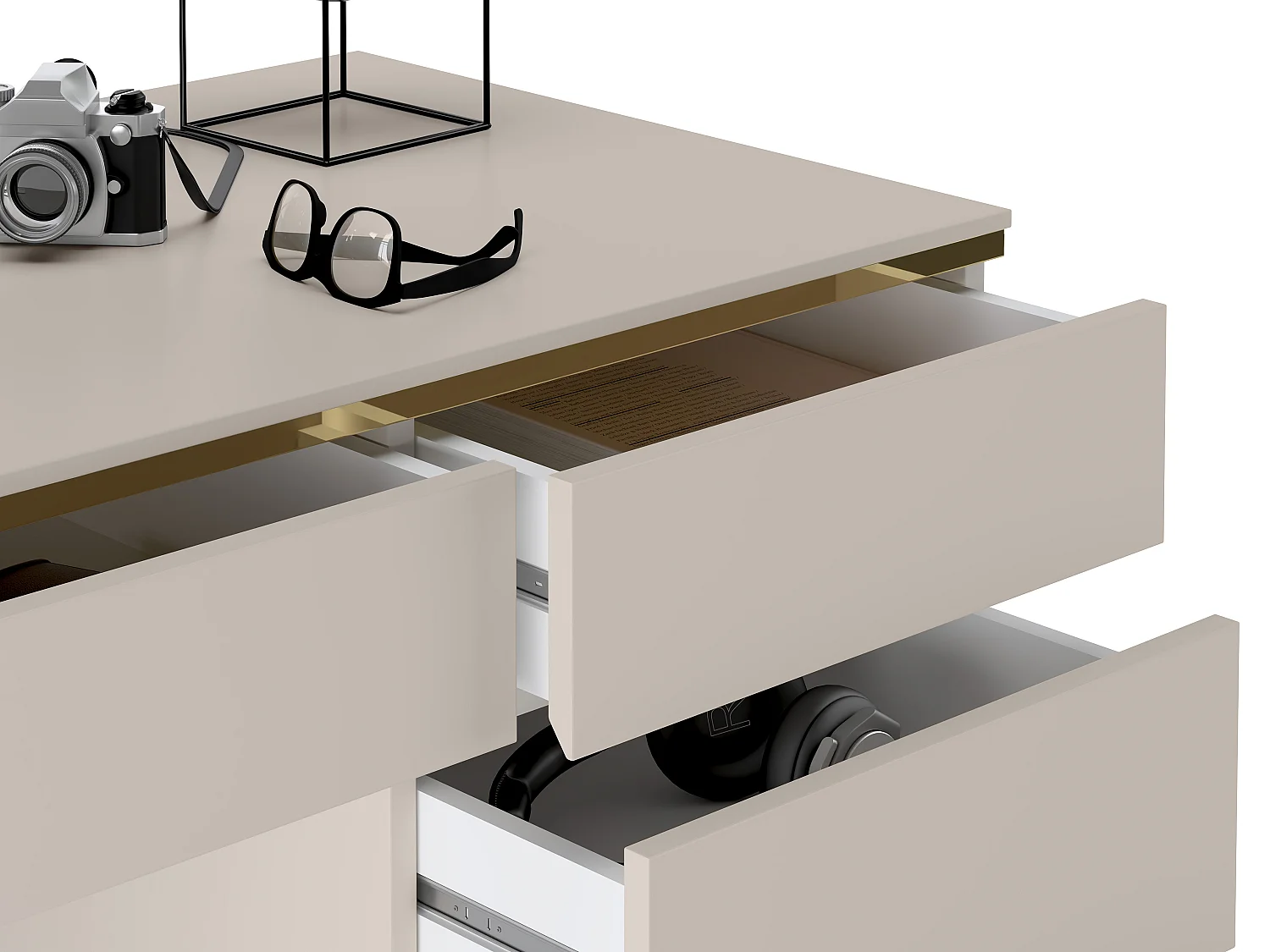 Bureau - 5 tiroirs - Beige et doré - VUKIA de Pascal Morabito